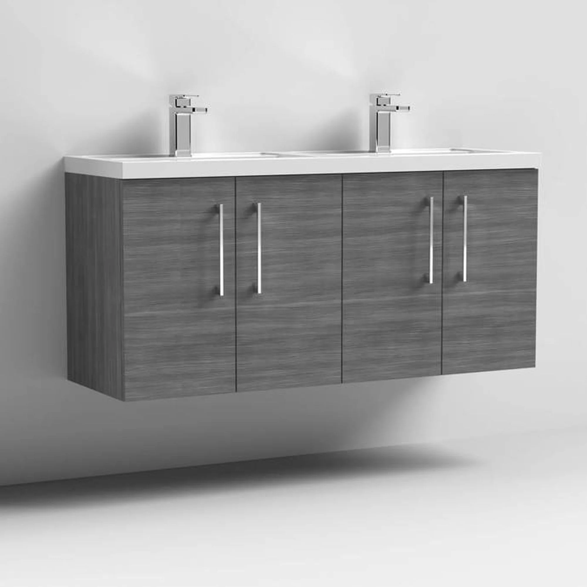 Nuie Arno 1200mm Wall Hung 4-Door Vanity & Double Polymarble Basin - Anthracite