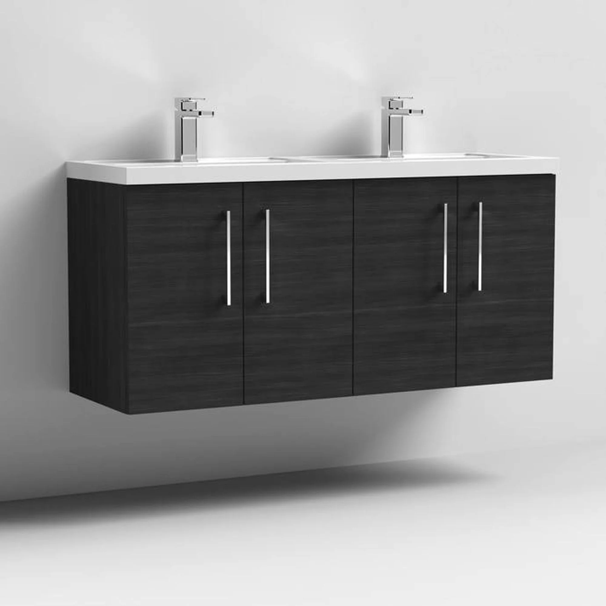 Nuie Arno 1200mm Wall Hung 4-Door Vanity & Double Polymarble Basin - Charcoal Black