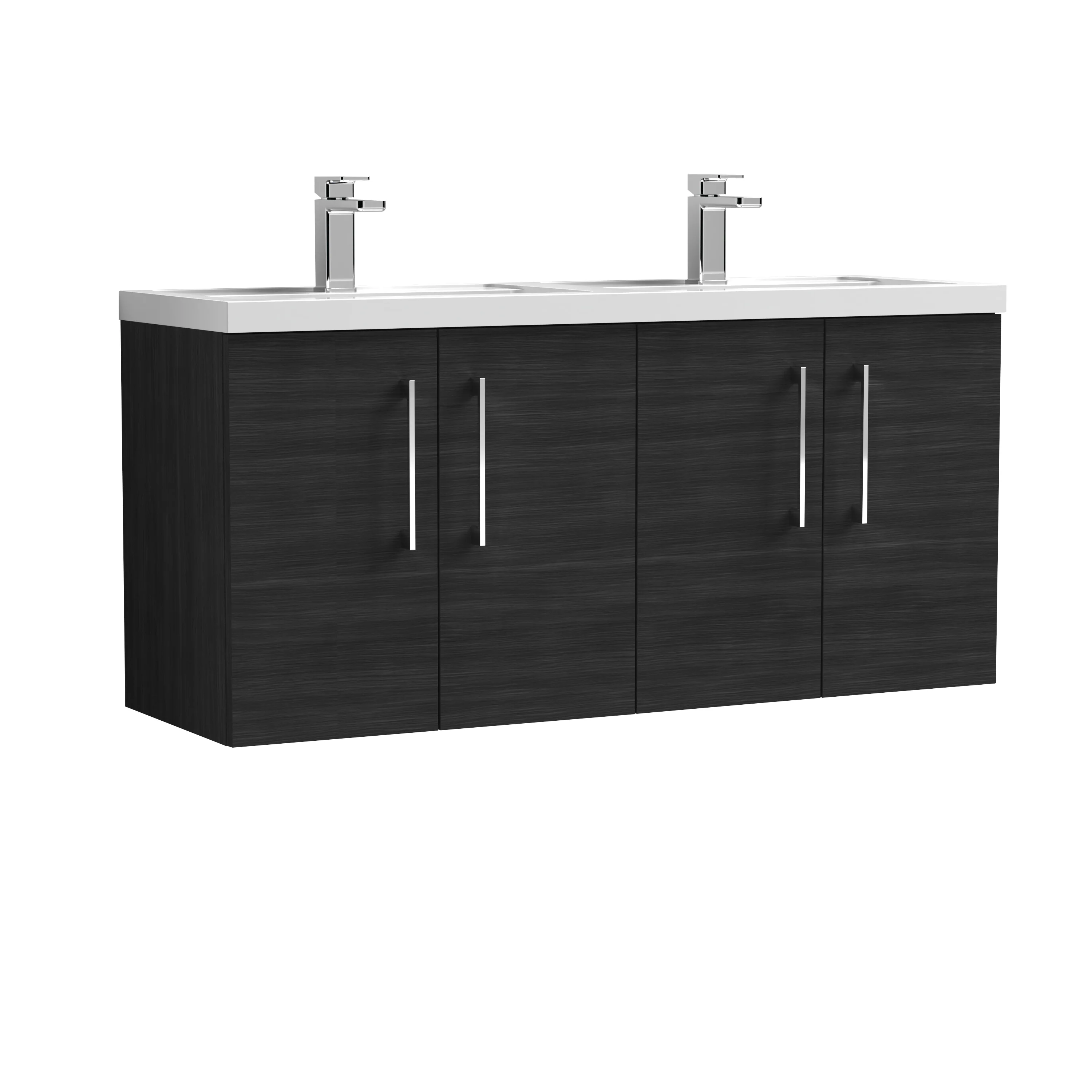 Nuie Arno 1200mm Wall Hung 4-Door Vanity & Double Polymarble Basin - Charcoal Black - Image 2