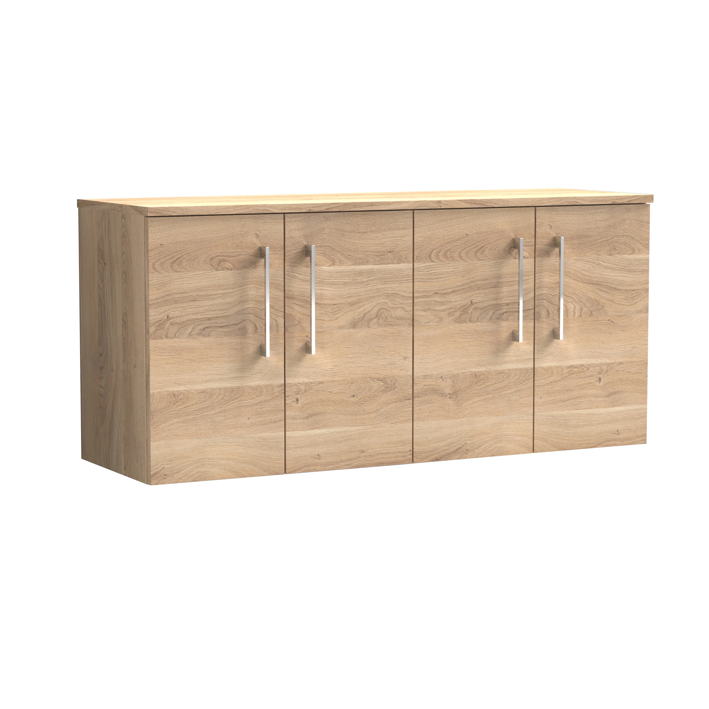 Nuie Arno 1200mm Wall Hung 4-Door Vanity & Worktop - Bleached Oak - Image 2