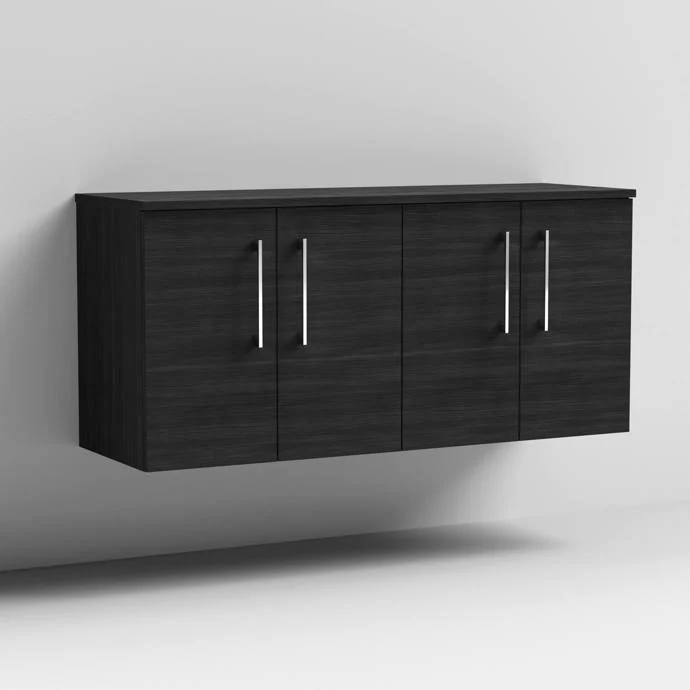 Nuie Arno 1200mm Wall Hung 4-Door Vanity & Worktop - Charcoal Black