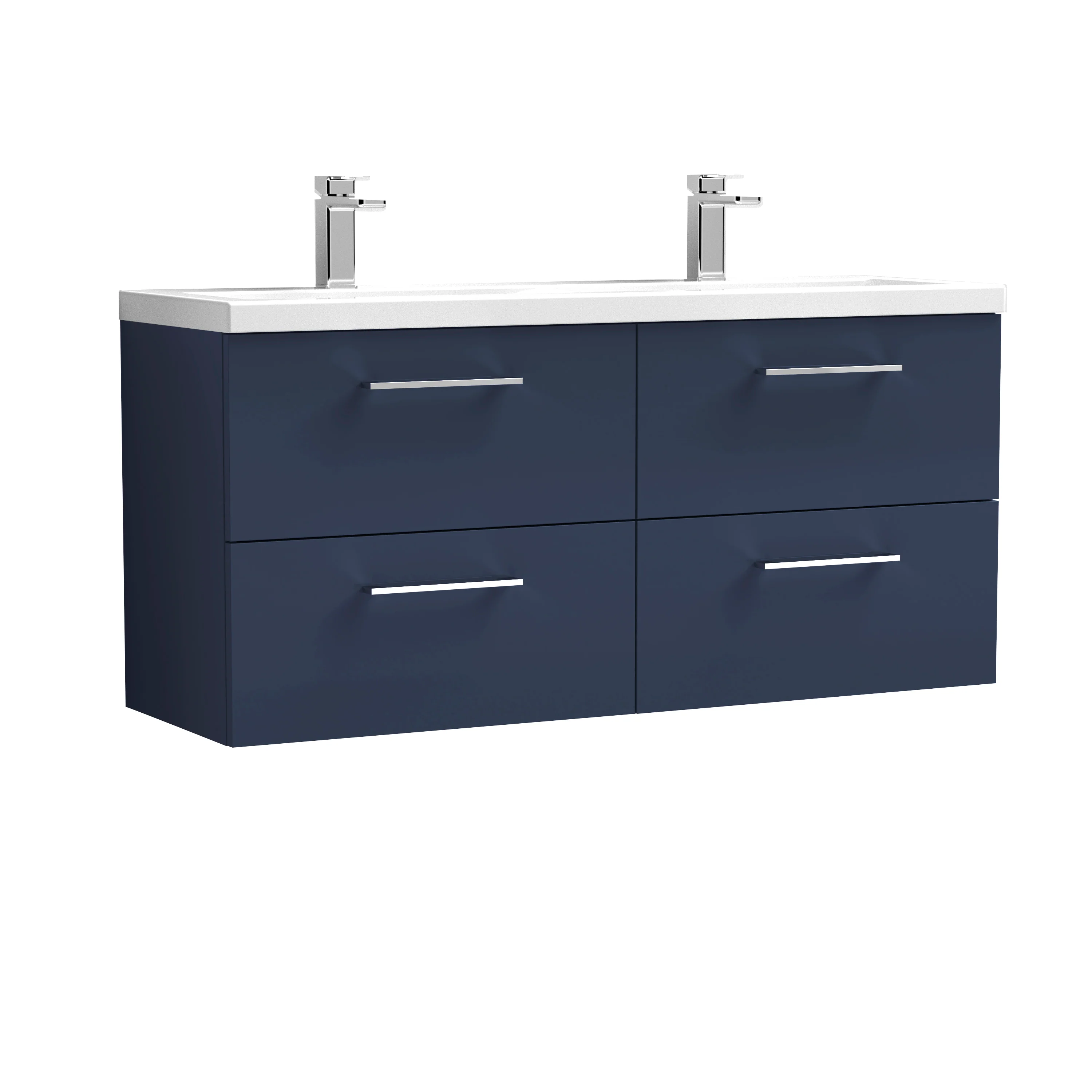 Nuie Arno 1200mm Wall Hung 4-Drawer Vanity & Double Ceramic Basin - Midnight Blue