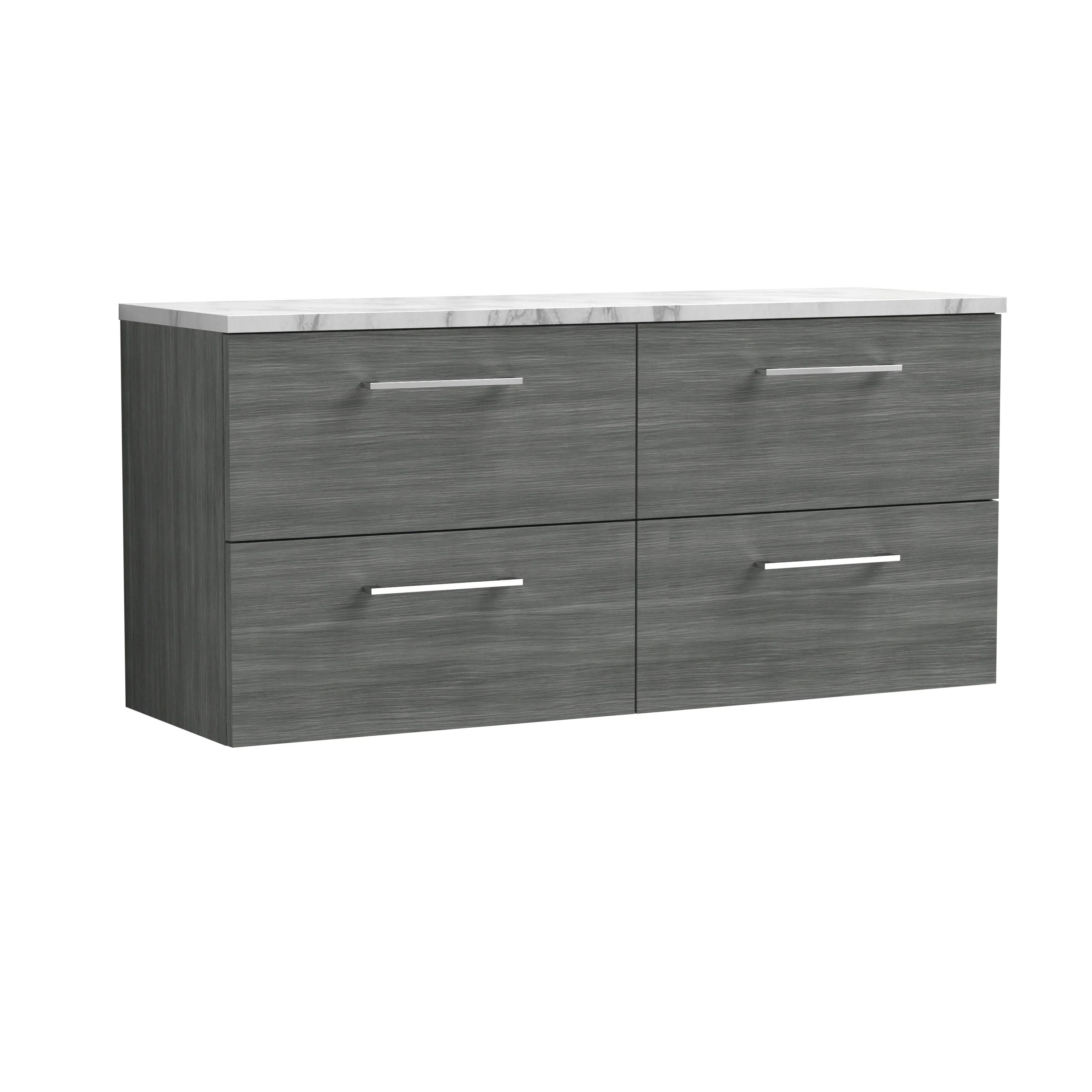 Nuie Arno 1200mm Wall Hung 4-Drawer Vanity & Laminate Worktop - Anthracite Woodgrain
