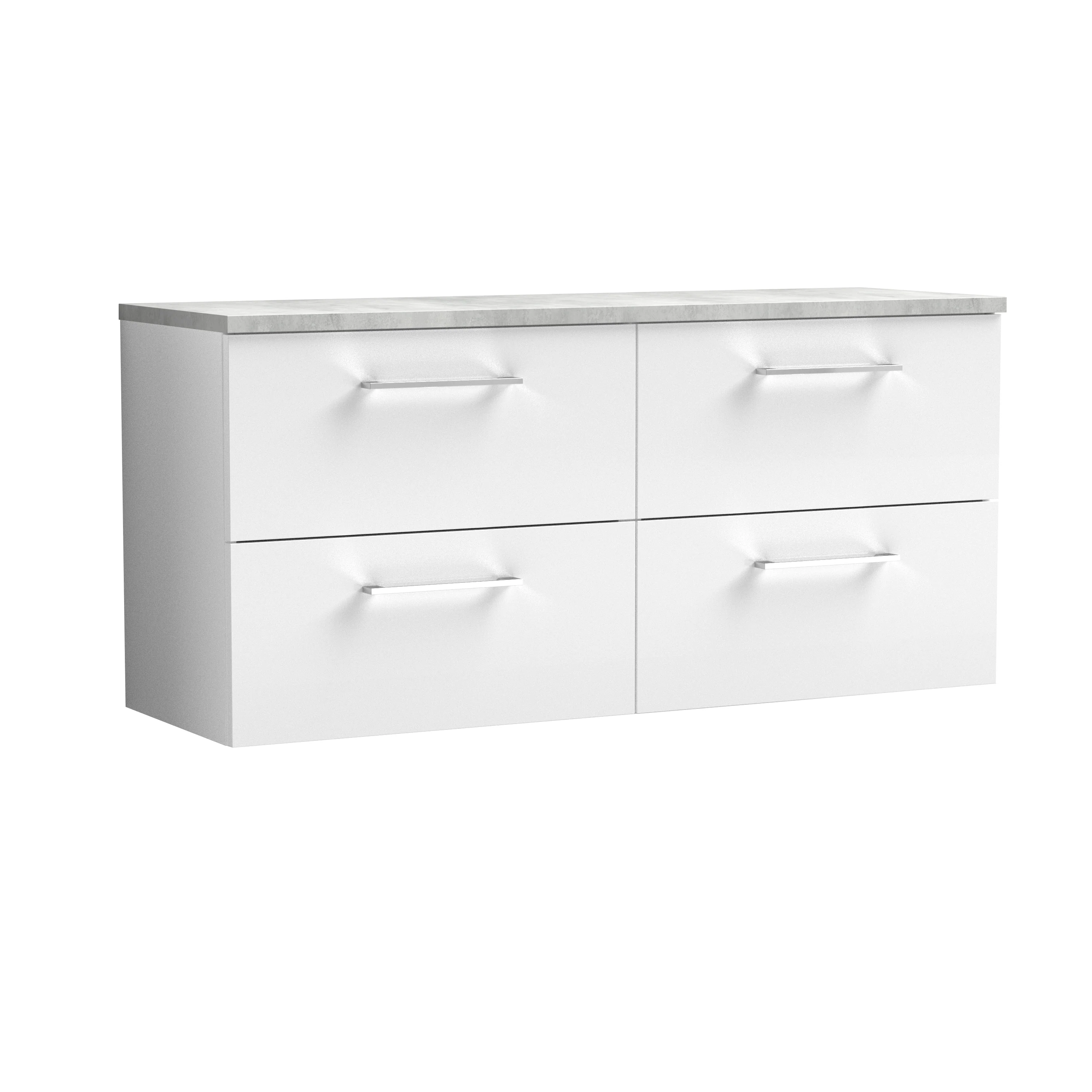 Nuie Arno 1200mm Wall Hung 4-Drawer Vanity & Laminate Worktop - Gloss White