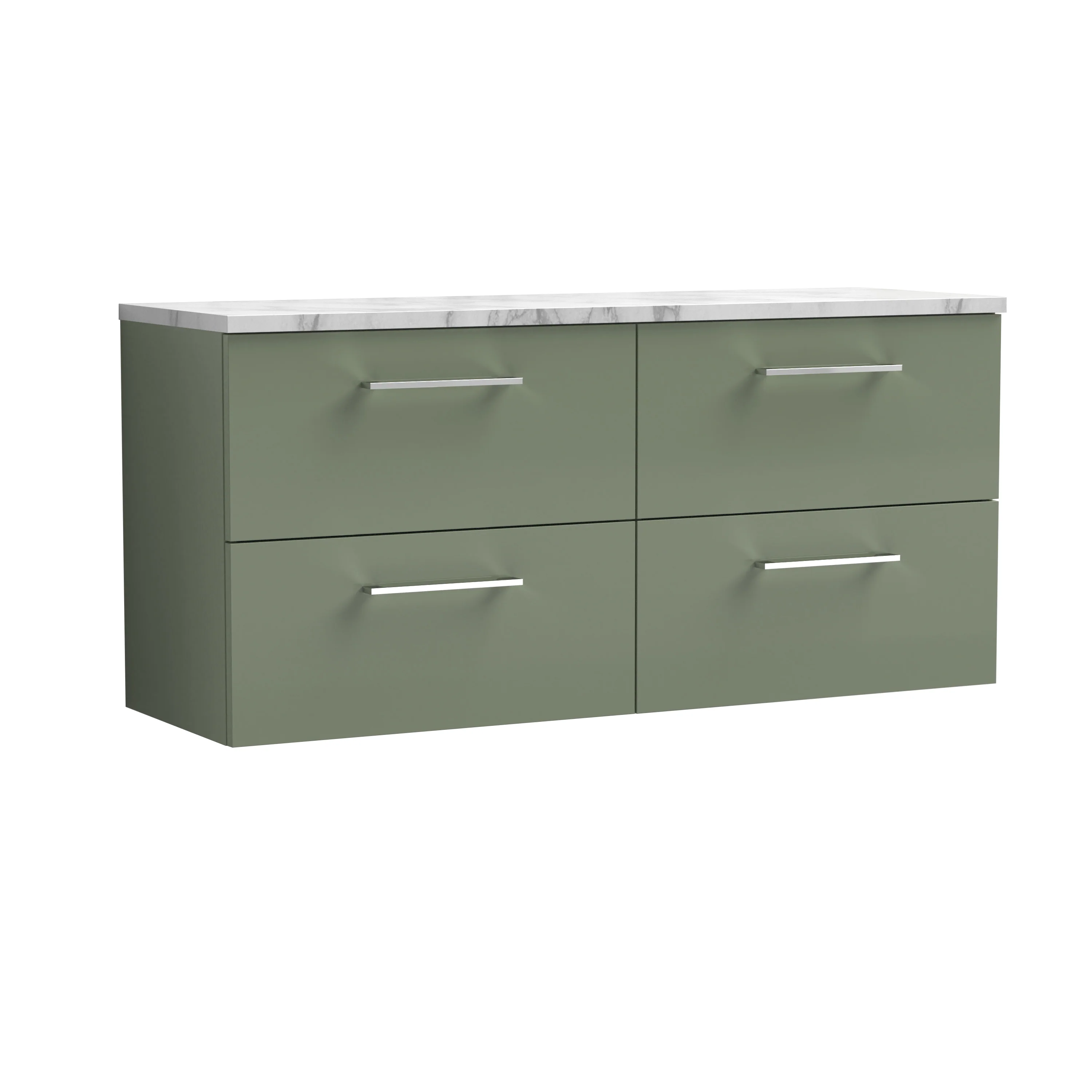 Nuie Arno 1200mm Wall Hung 4-Drawer Vanity & Laminate Worktop - Satin Green