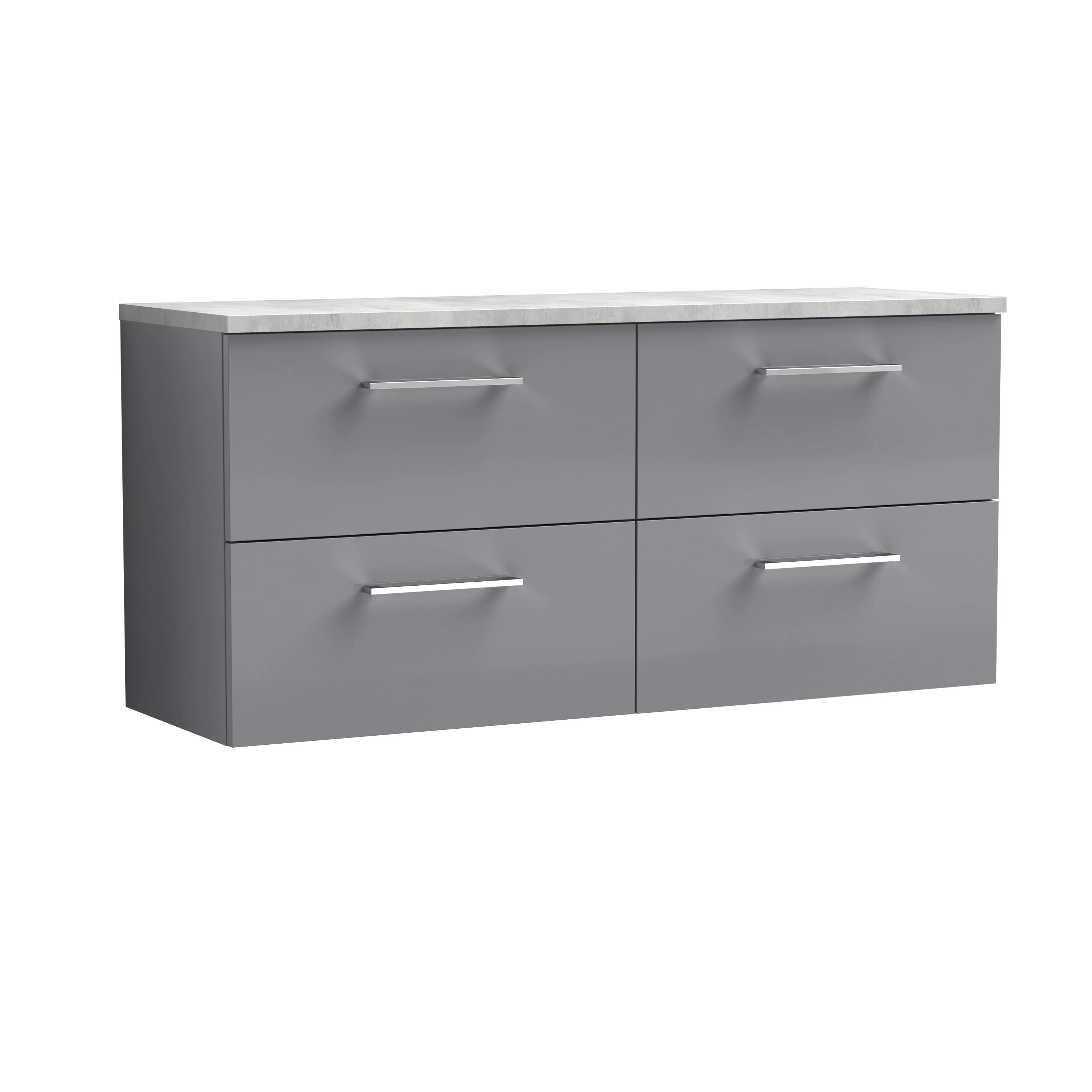 Nuie Arno 1200mm Wall Hung 4-Drawer Vanity & Laminate Worktop - Satin Grey