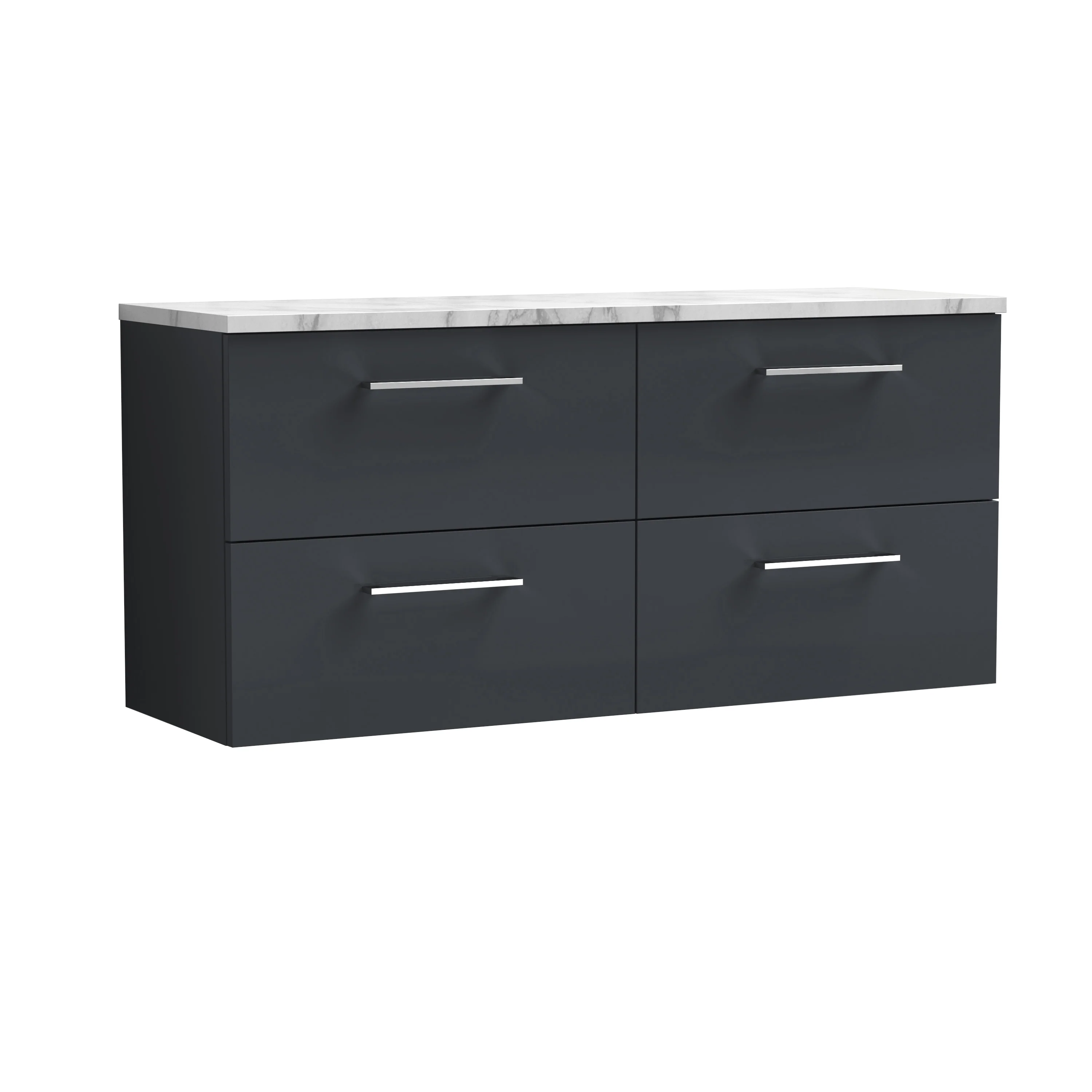 Nuie Arno 1200mm Wall Hung 4-Drawer Vanity & Laminate Worktop - Soft Black