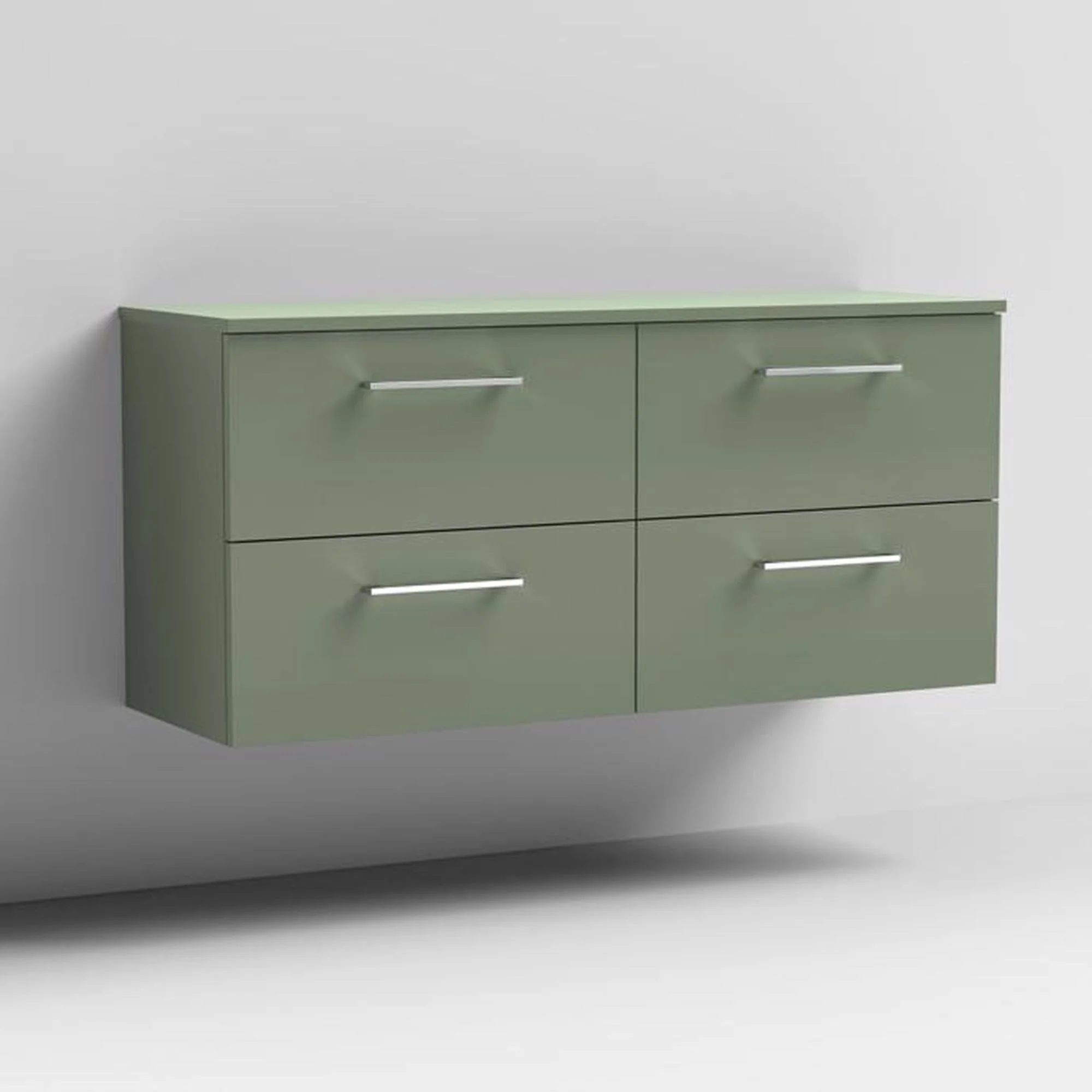 Nuie Arno 1200mm Wall Hung 4-Drawer Vanity & Worktop - Satin Green