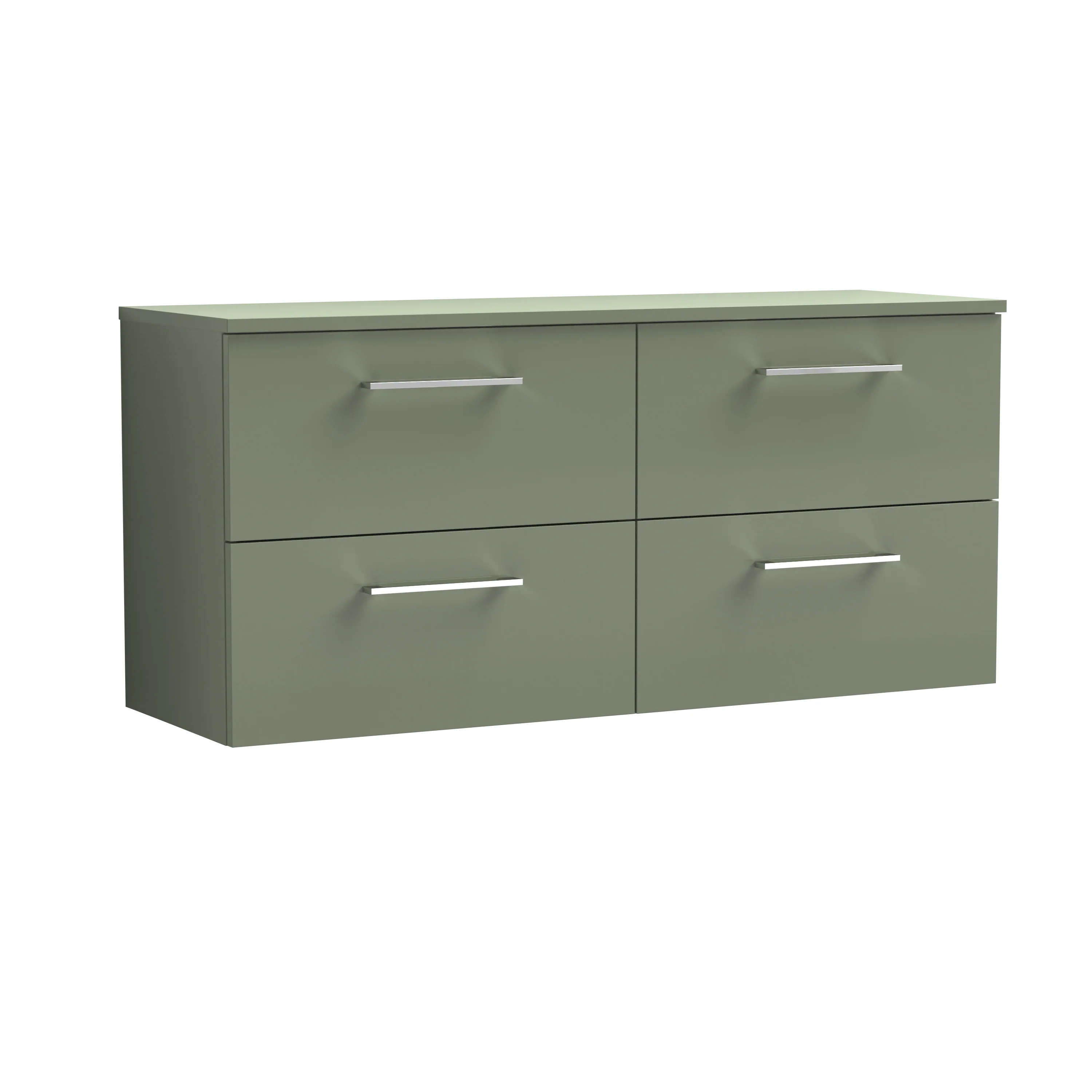 Nuie Arno 1200mm Wall Hung 4-Drawer Vanity & Worktop - Satin Green - Image 2