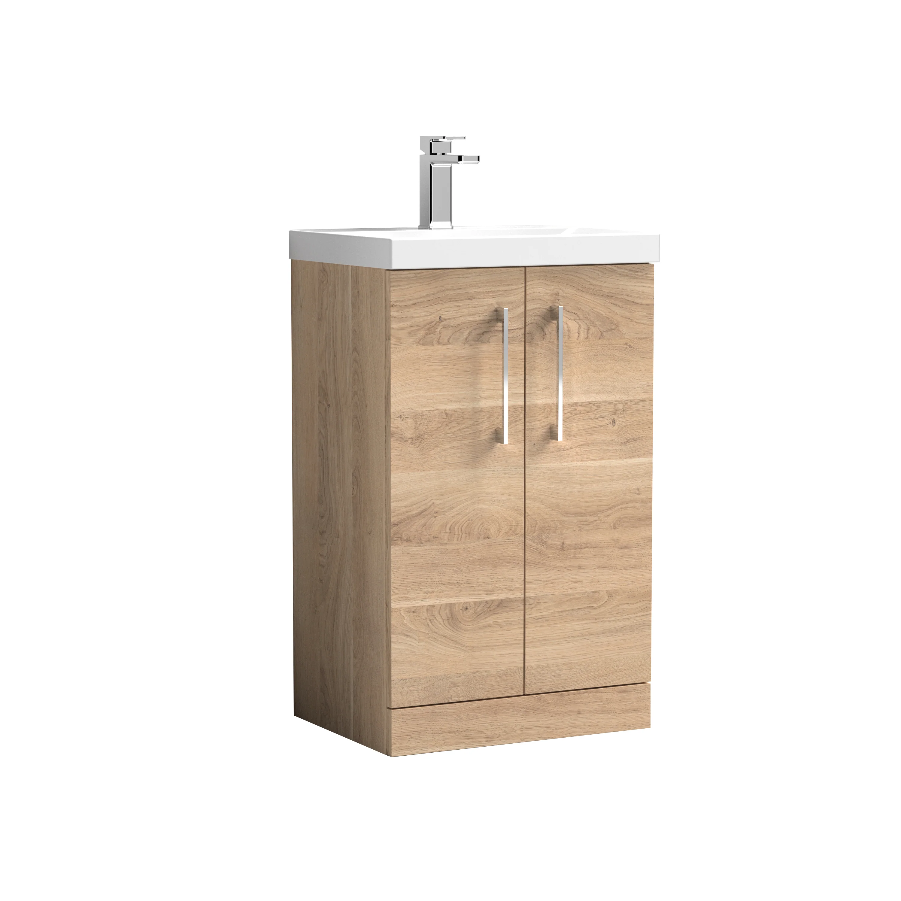 Nuie Arno 500mm Floor Standing 2-Door Vanity & Basin 3 - Bleached Oak