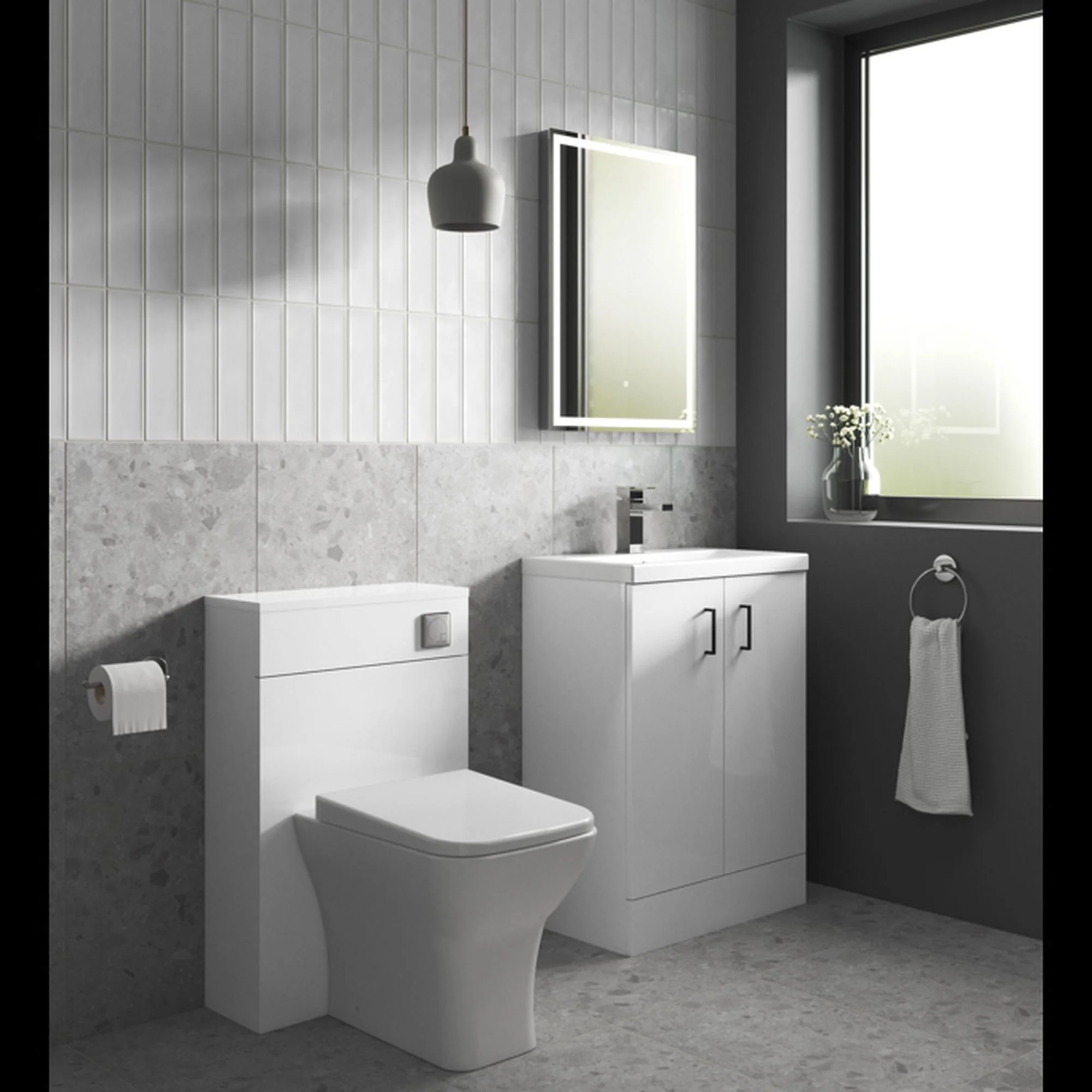 Nuie Arno Compact 500mm Floor Standing 2-Door Vanity & Ceramic Basin - Gloss White - Image 4
