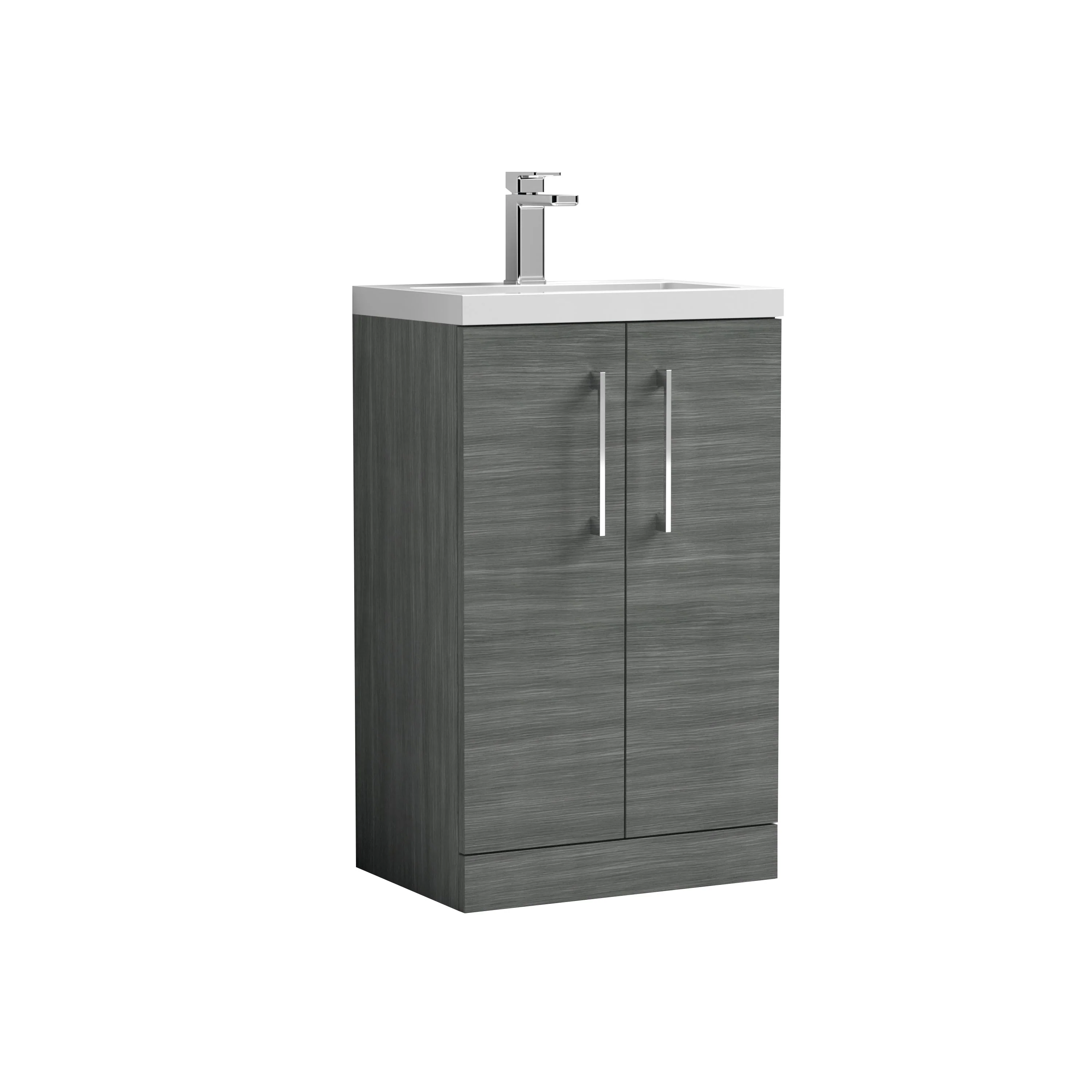 Nuie Arno Compact 500mm Floor Standing 2-Door Vanity & Polymarble Basin - Anthracite Woodgrain