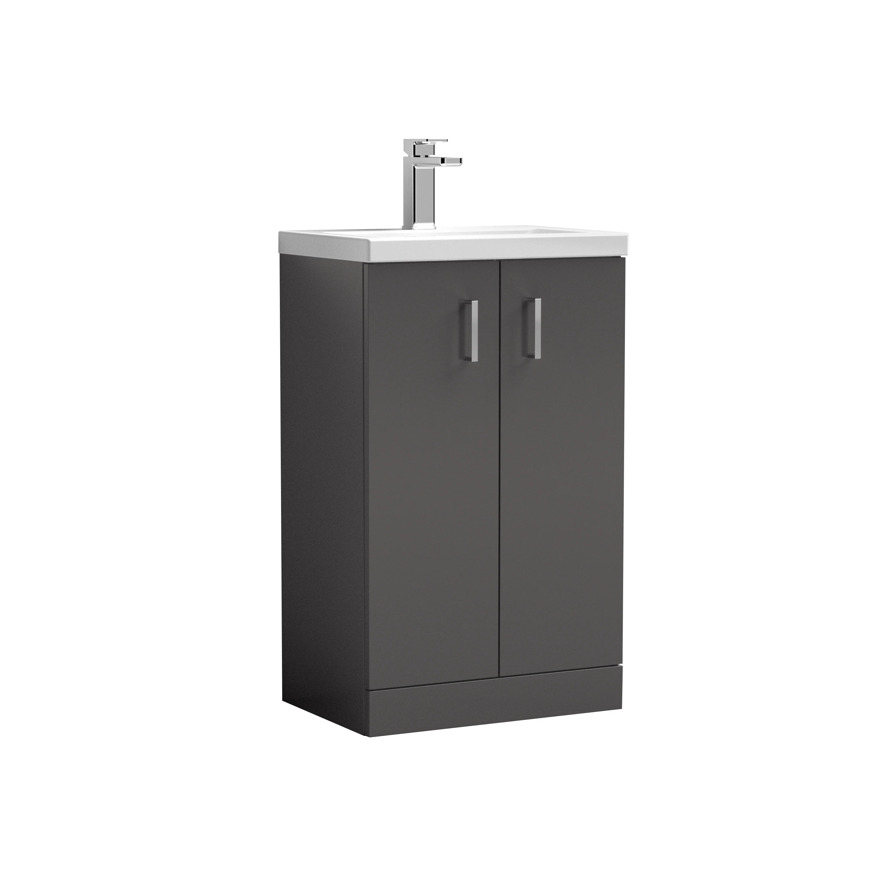 Nuie Arno Compact 500mm Floor Standing 2-Door Vanity & Polymarble Basin - Gloss Grey