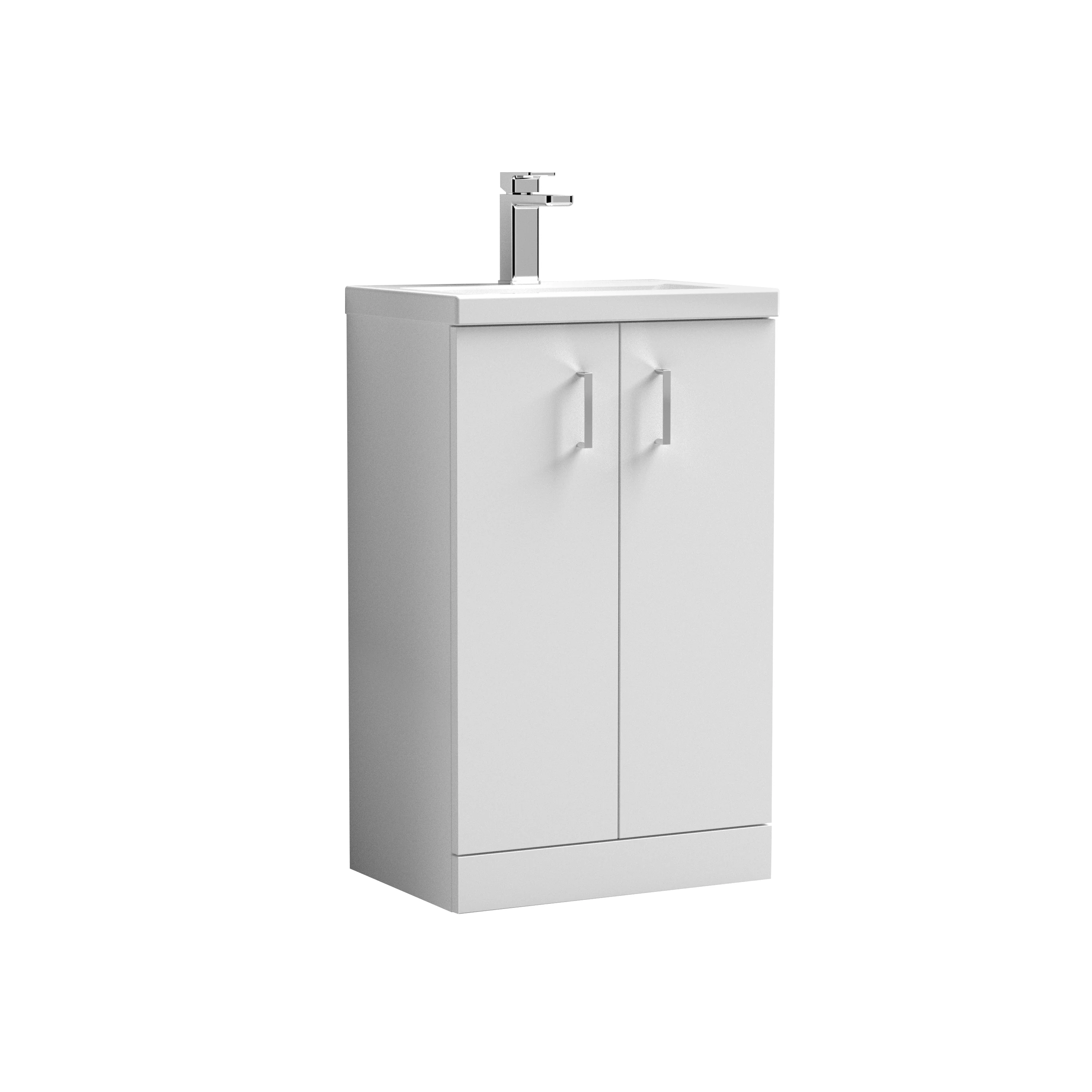 Nuie Arno Compact 500mm Floor Standing 2-Door Vanity & Polymarble Basin - Gloss White - Image 3