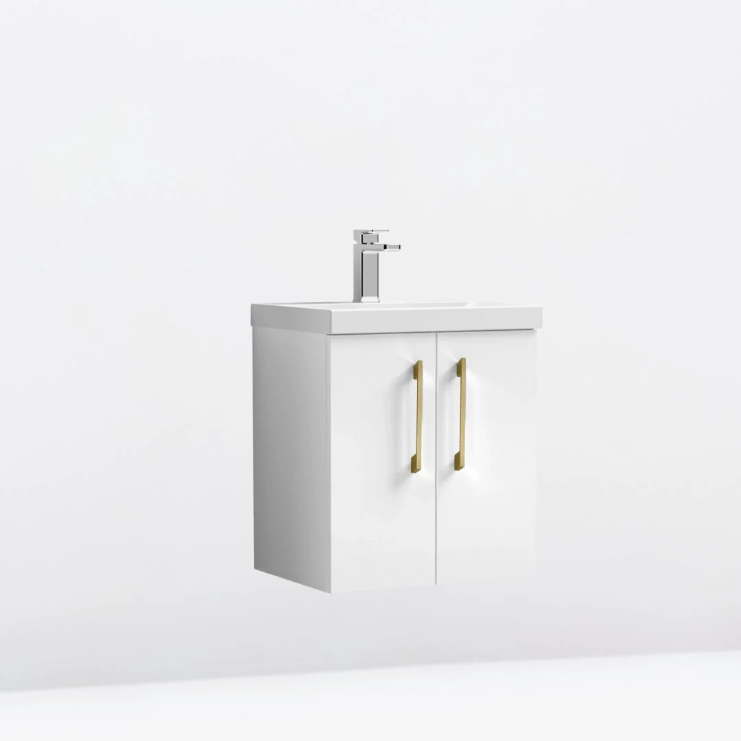 Nuie Arno 500mm Wall Hung 2-Door Vanity & Basin 1 - Gloss White - Image 3