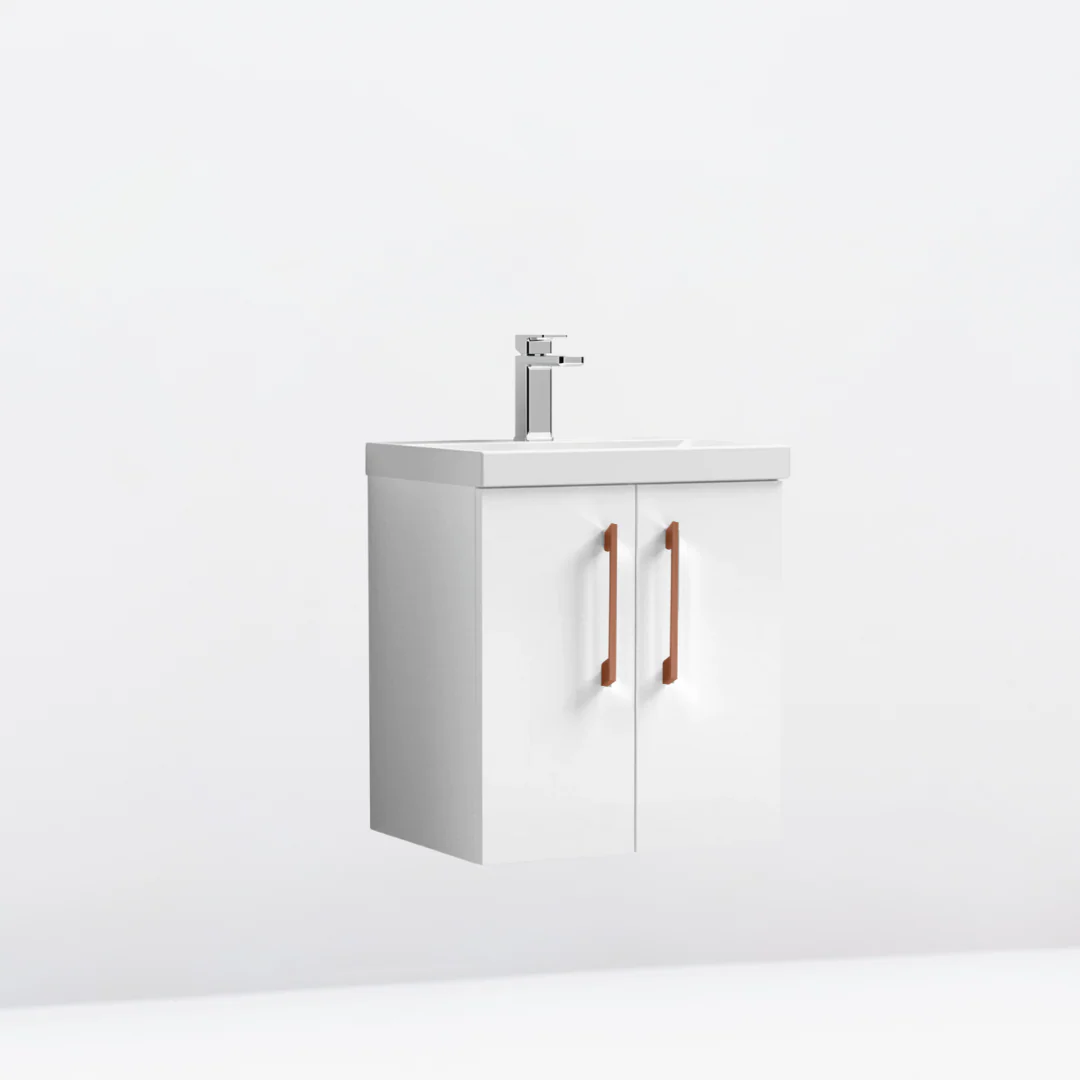 Nuie Arno 500mm Wall Hung 2-Door Vanity & Basin 1 - Gloss White - Image 4