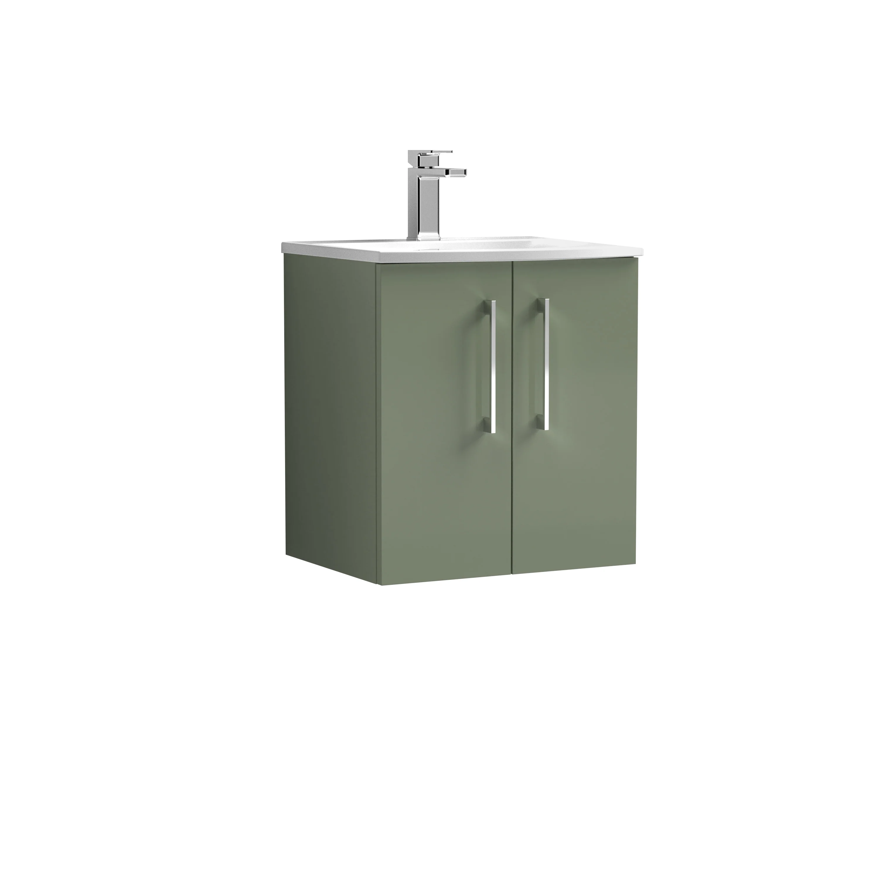 Nuie Arno 500mm Wall Hung 2-Door Vanity & Basin 4 - Satin Green