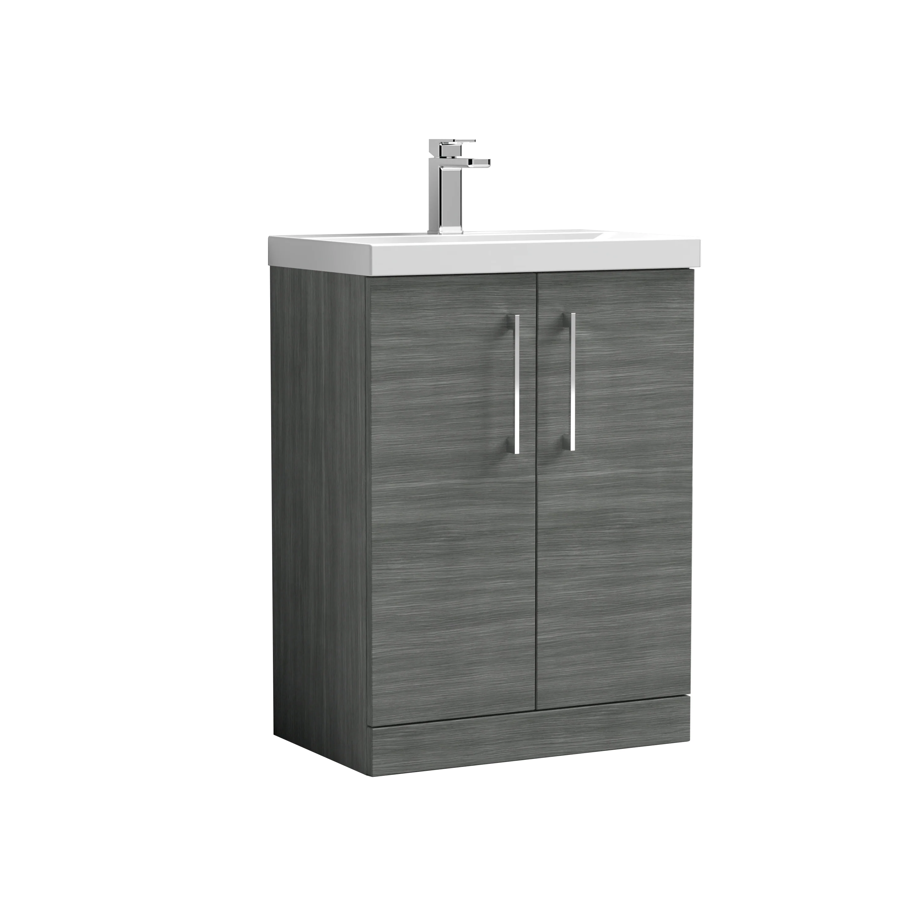 Nuie Arno 600mm Floor Standing 2-Door Vanity & Basin 1 - Anthracite Woodgrain