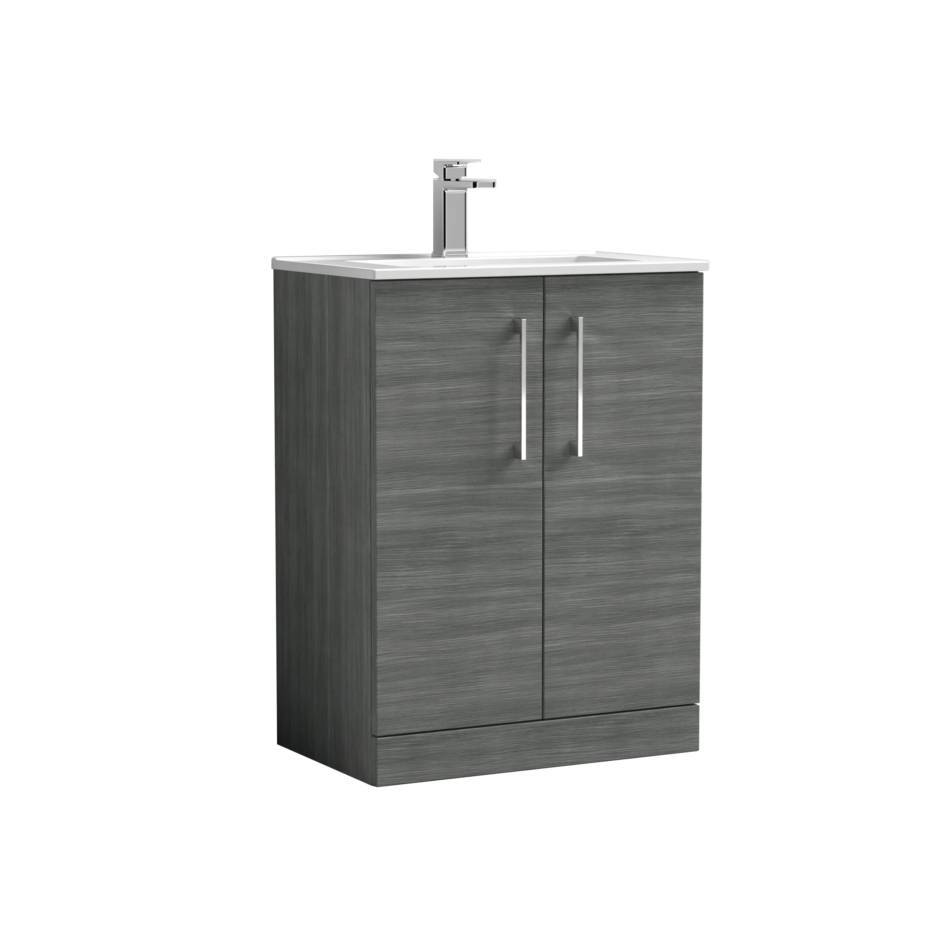 Nuie Arno 600mm Floor Standing 2-Door Vanity & Basin 2 - Anthracite Woodgrain