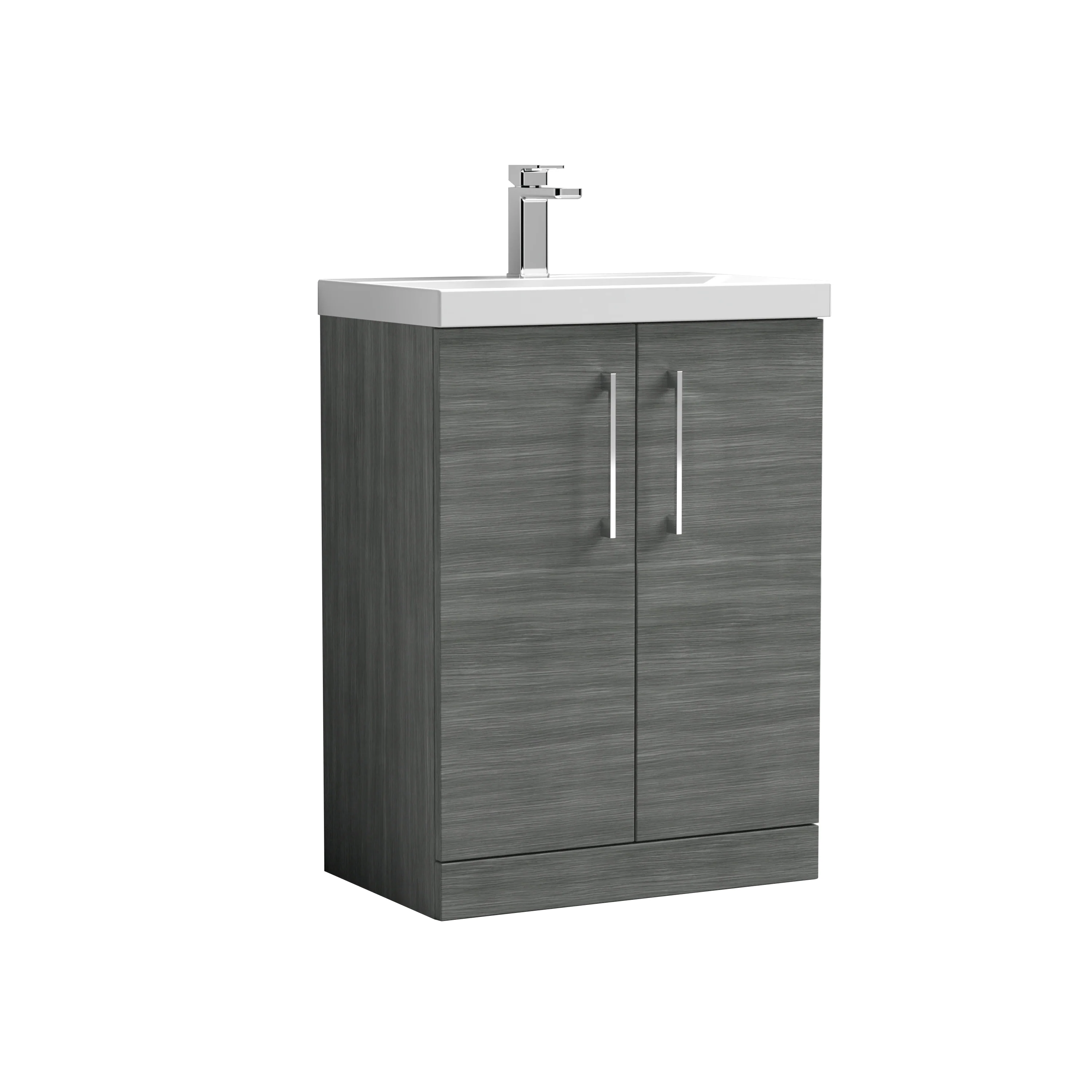 Nuie Arno 600mm Floor Standing 2-Door Vanity & Basin 3 - Anthracite Woodgrain