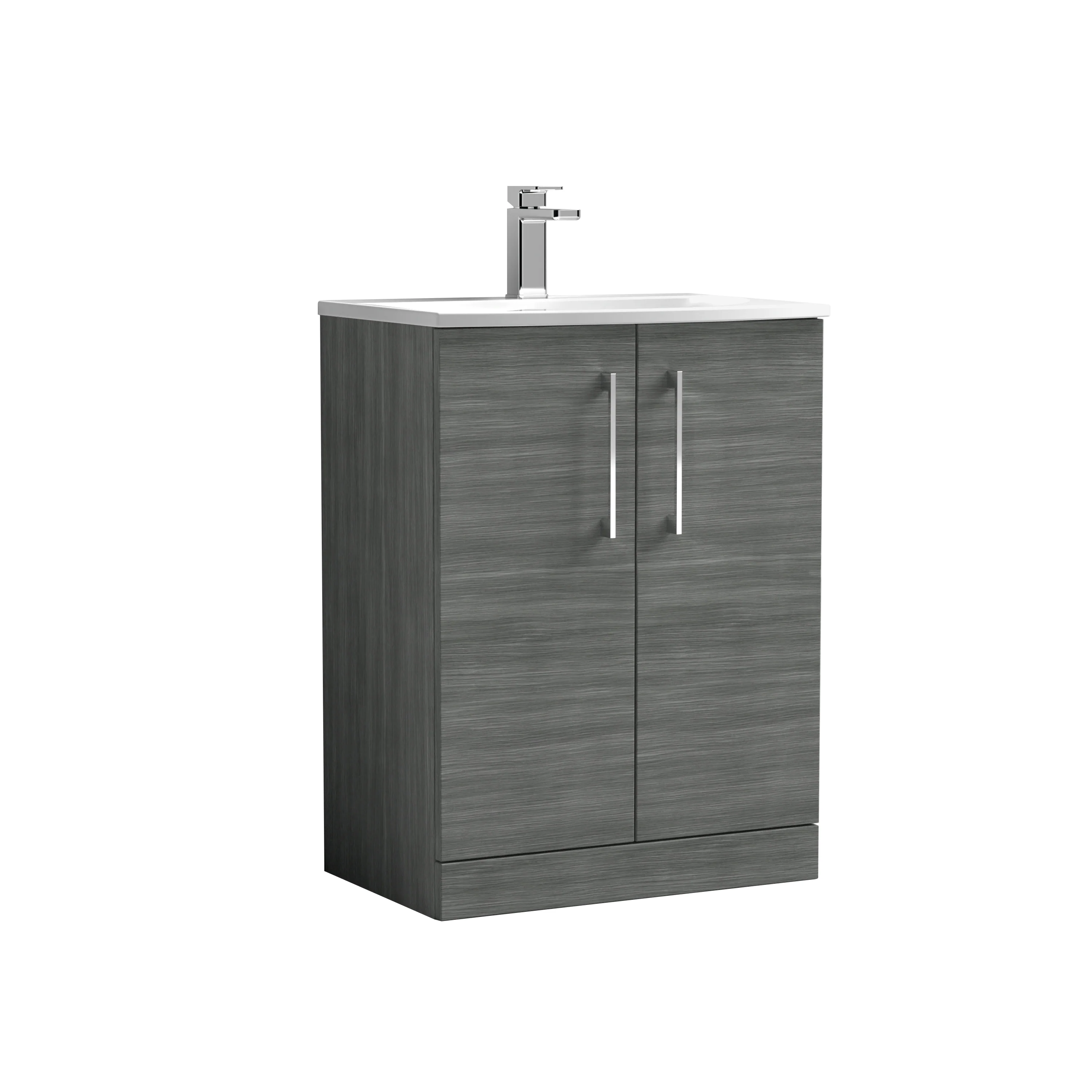 Nuie Arno 600mm Floor Standing 2-Door Vanity & Basin 4 - Anthracite Woodgrain