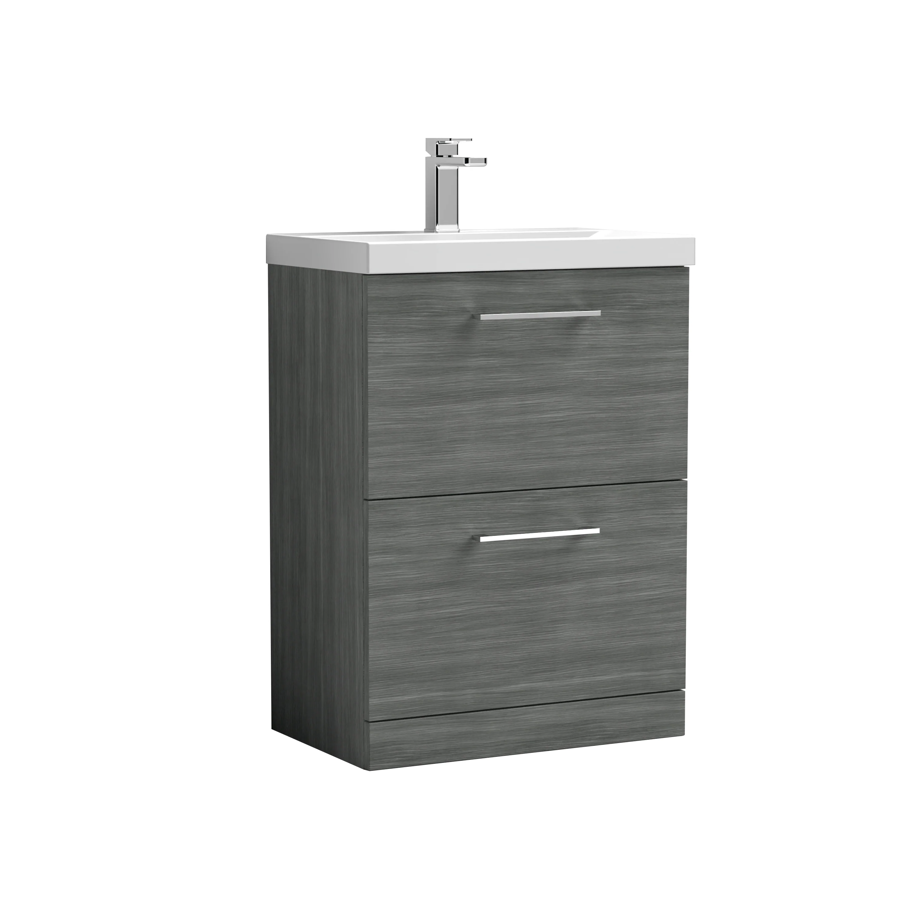 Nuie Arno 600mm Floor Standing 2-Drawer Vanity & Basin 3 - Anthracite Woodgrain