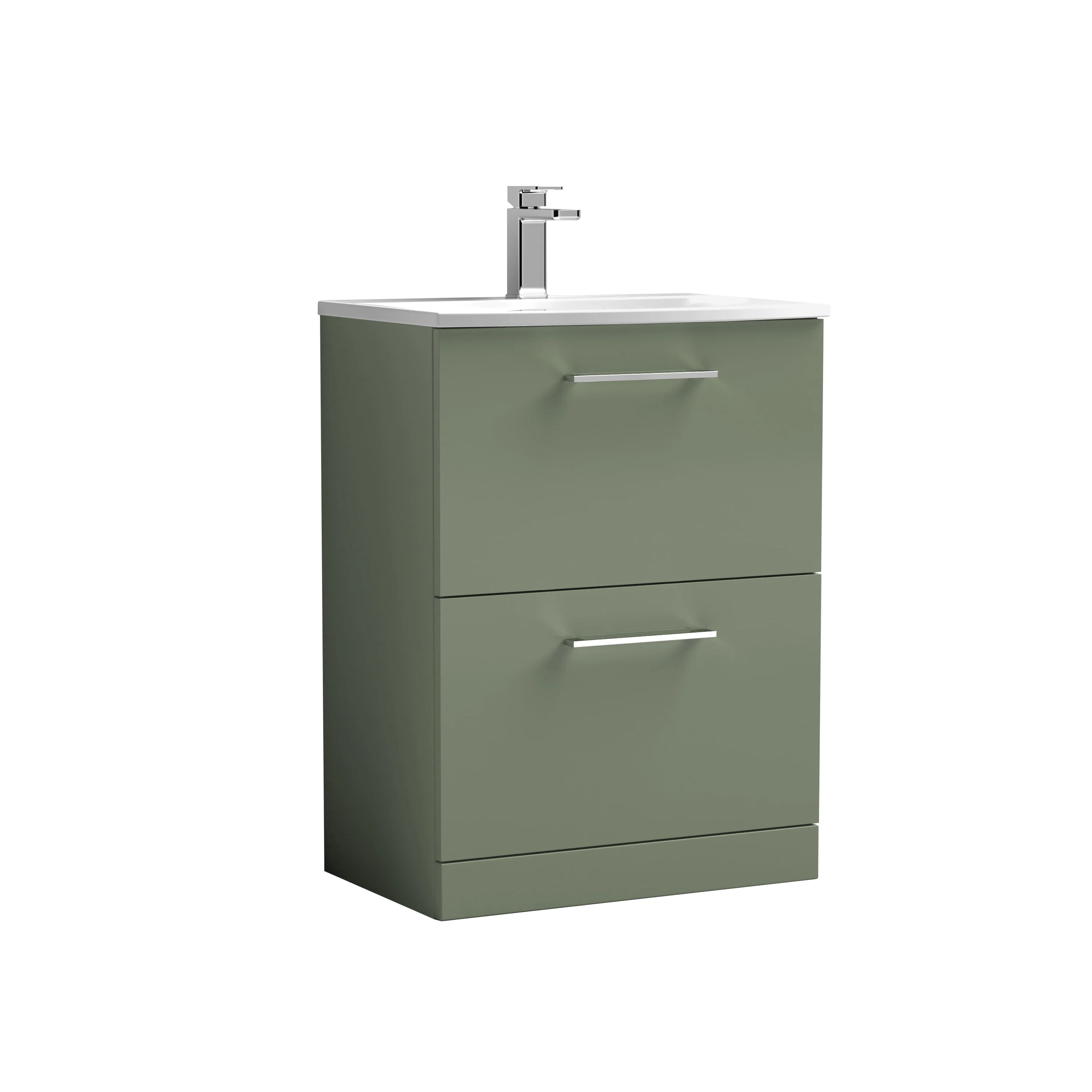 Nuie Arno 600mm Floor Standing 2-Drawer Vanity & Basin 4 - Satin Green