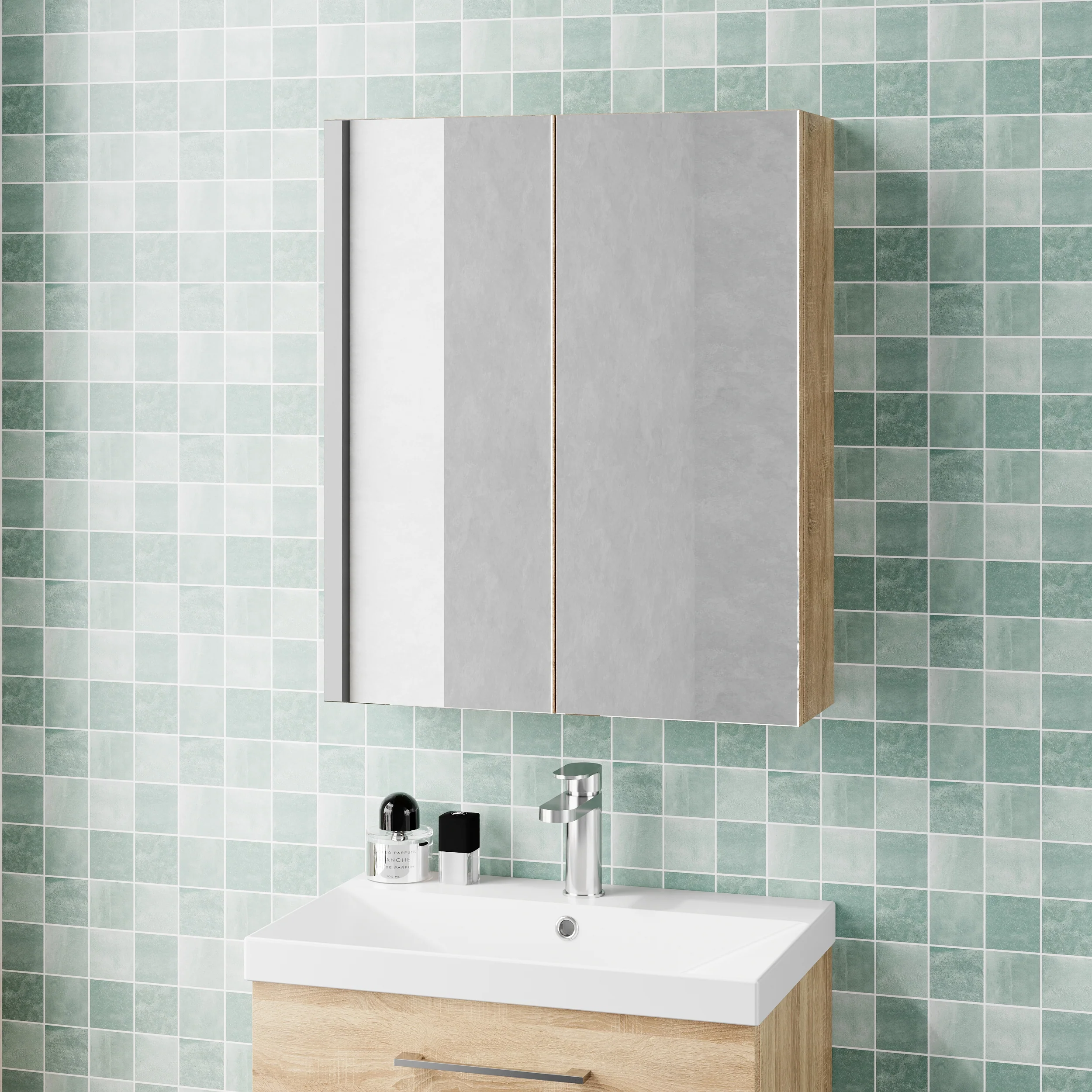 Nuie Arno 600mm Mirror Unit (50/50) - Bleached Oak