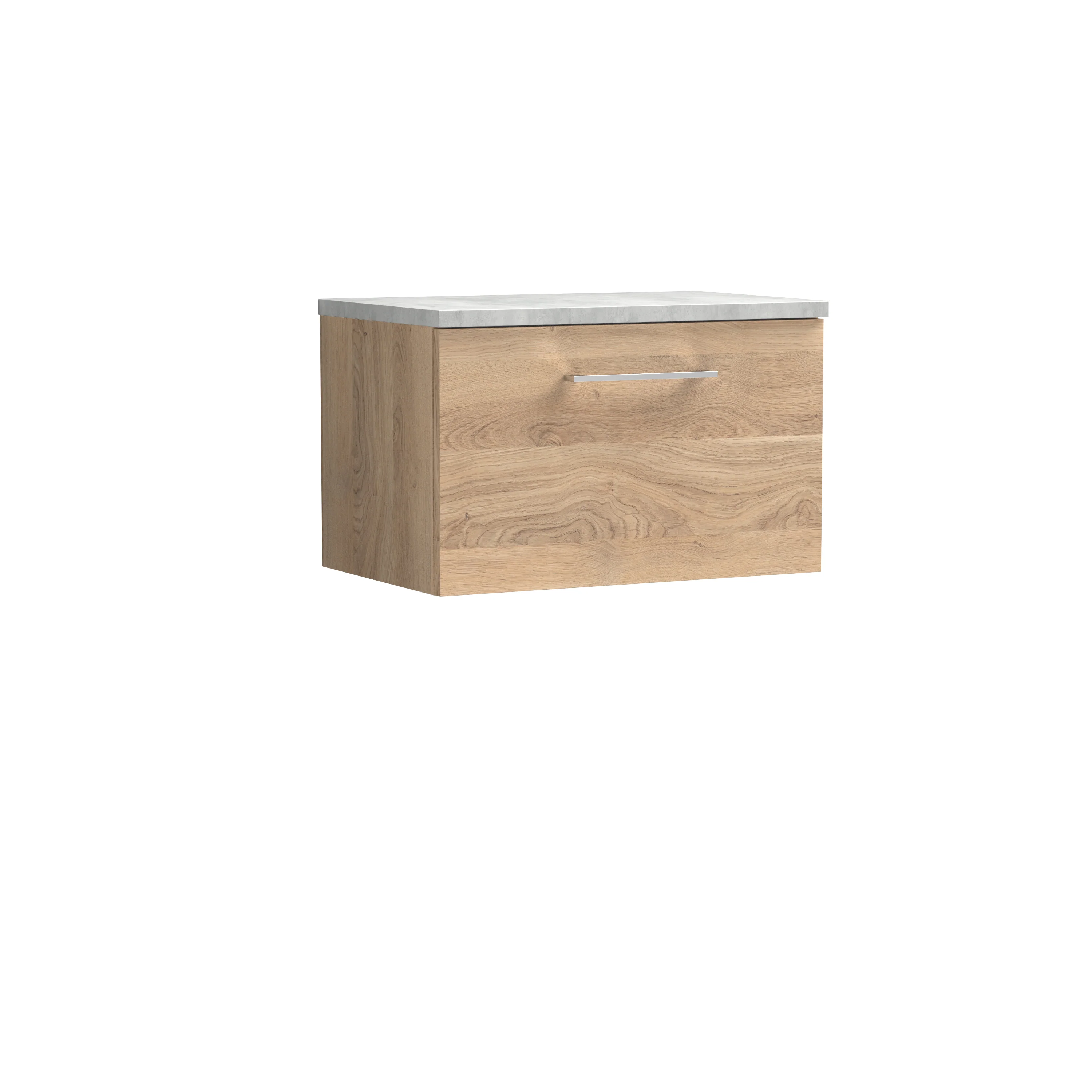 Nuie Arno 600mm Wall Hung 1-Drawer Vanity & Laminate Worktop - Bleached Oak