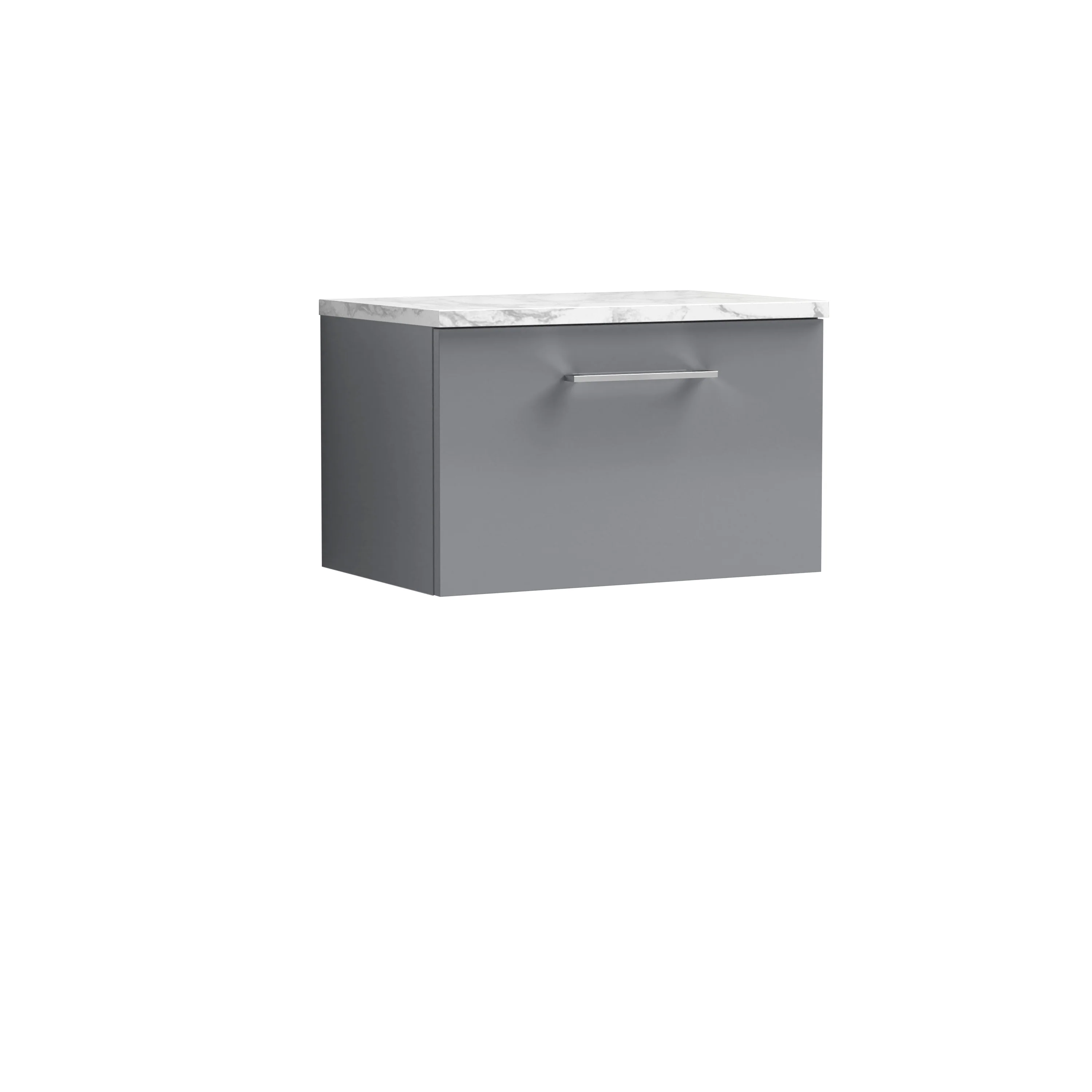 Nuie Arno 600mm Wall Hung 1-Drawer Vanity & Laminate Worktop - Satin Grey