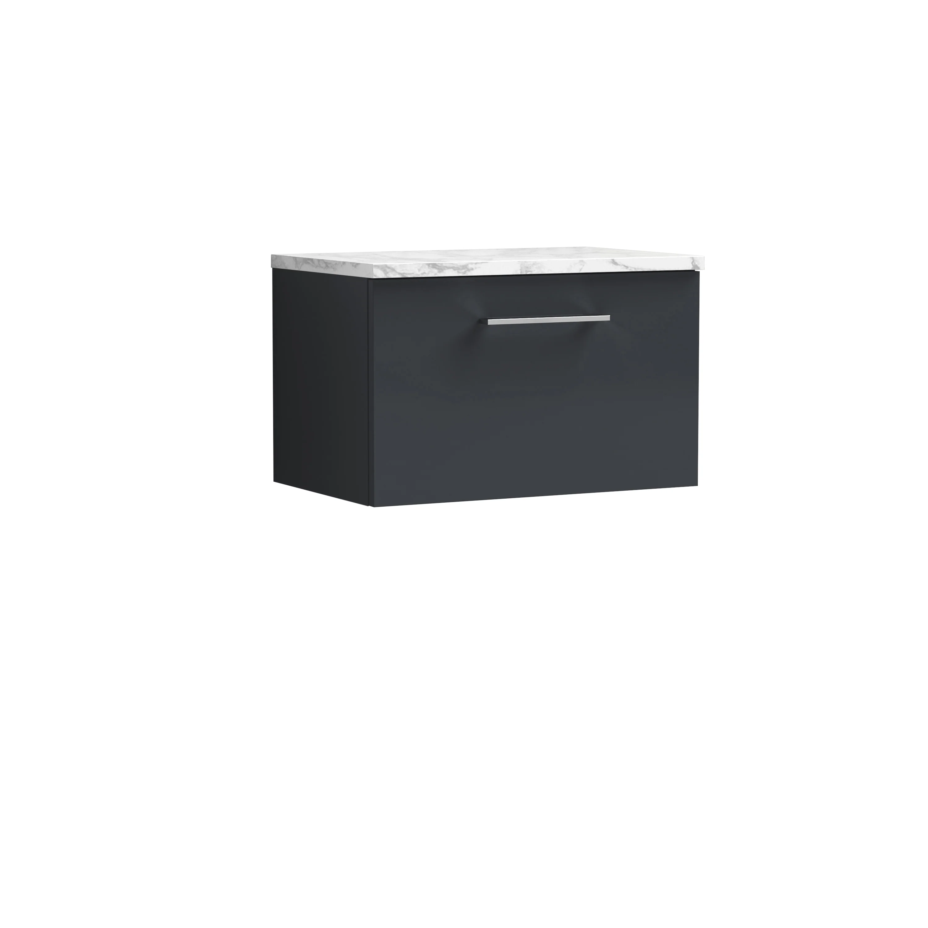 Nuie Arno 600mm Wall Hung 1-Drawer Vanity & Laminate Worktop - Soft Black