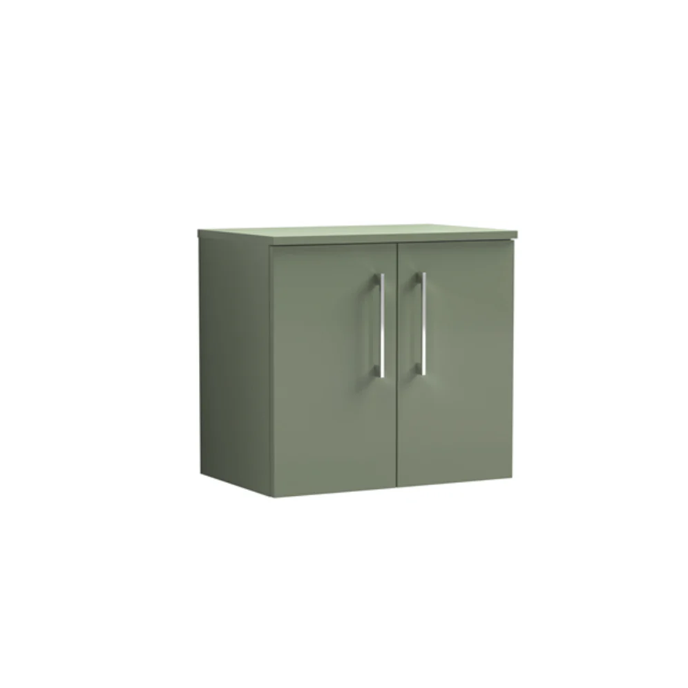 Nuie Arno 600mm Wall Hung 1-Drawer Vanity & Worktop - Satin Green