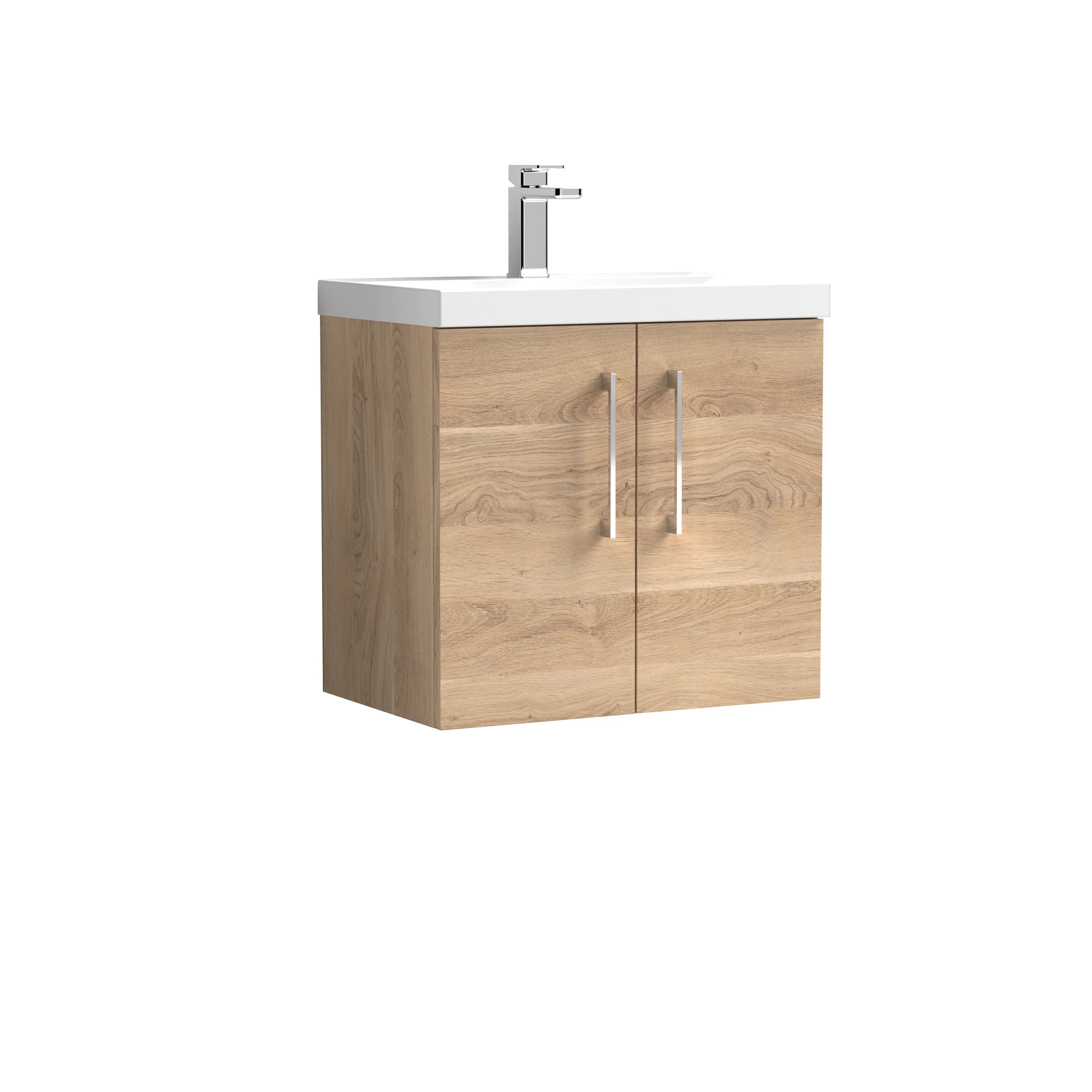 Nuie Arno 600mm Wall Hung 2-Door Vanity & Basin 1 - Bleached Oak