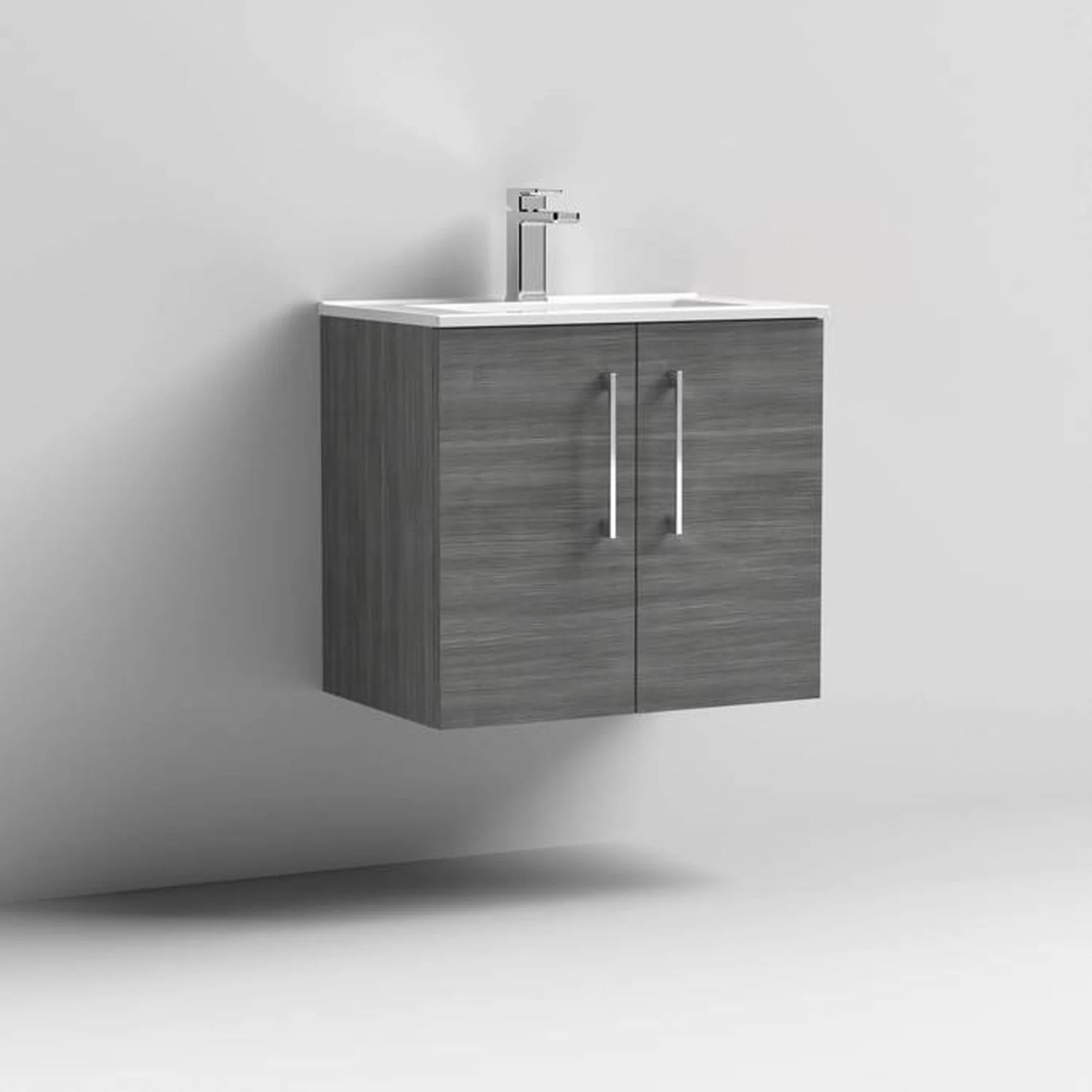 Nuie Arno 600mm Wall Hung 2-Door Vanity & Basin 2 - Anthracite