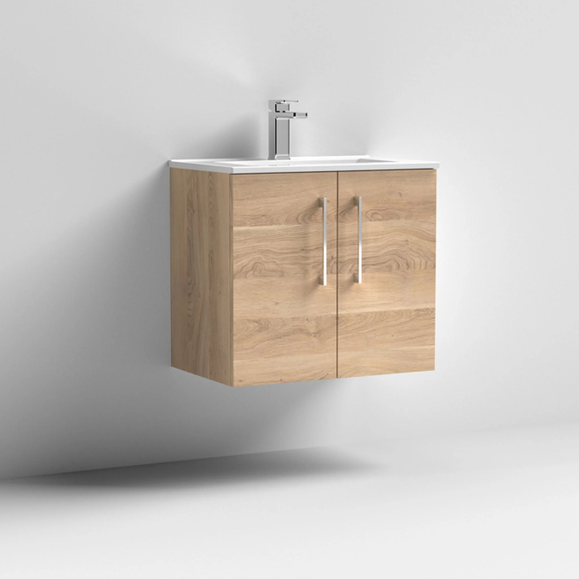 Nuie Arno 600mm Wall Hung 2-Door Vanity & Basin 2 - Bleached Oak