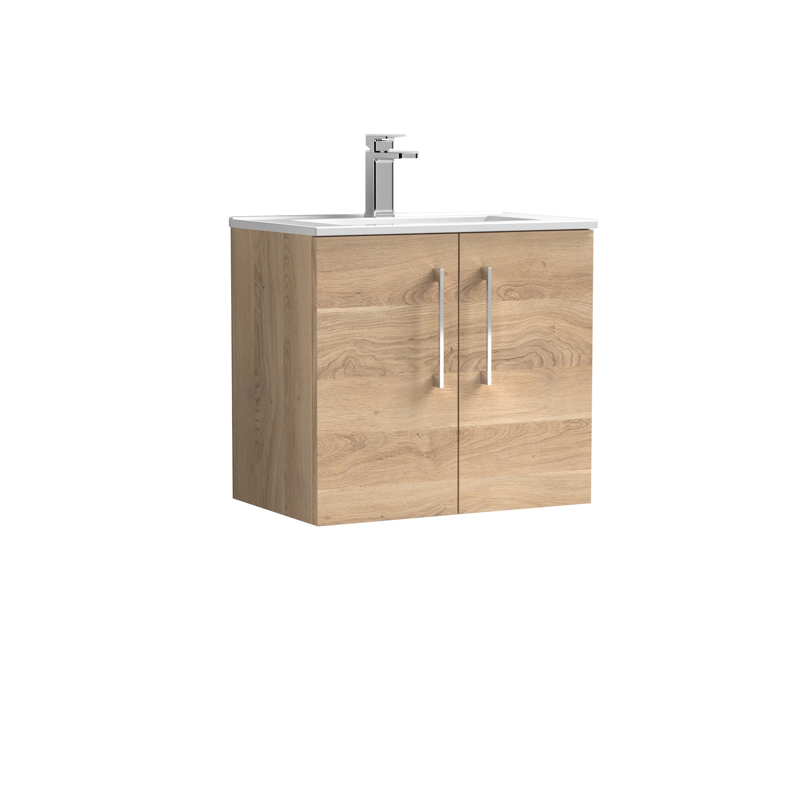 Nuie Arno 600mm Wall Hung 2-Door Vanity & Basin 2 - Bleached Oak - Image 2