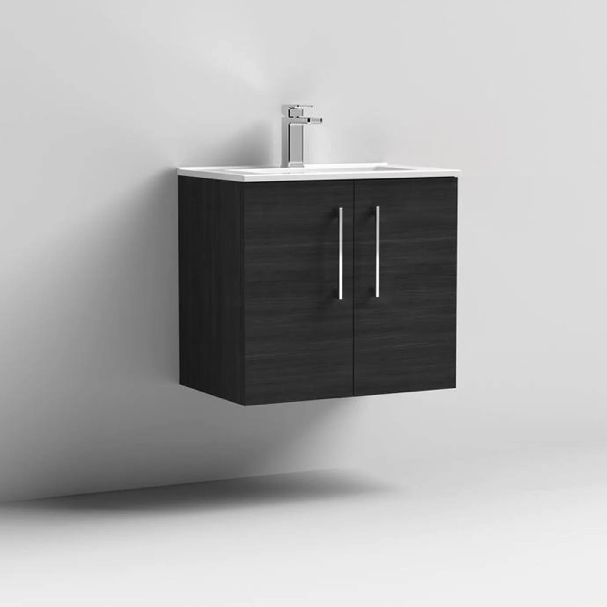 Nuie Arno 600mm Wall Hung 2-Door Vanity & Basin 2 - Charcoal Black