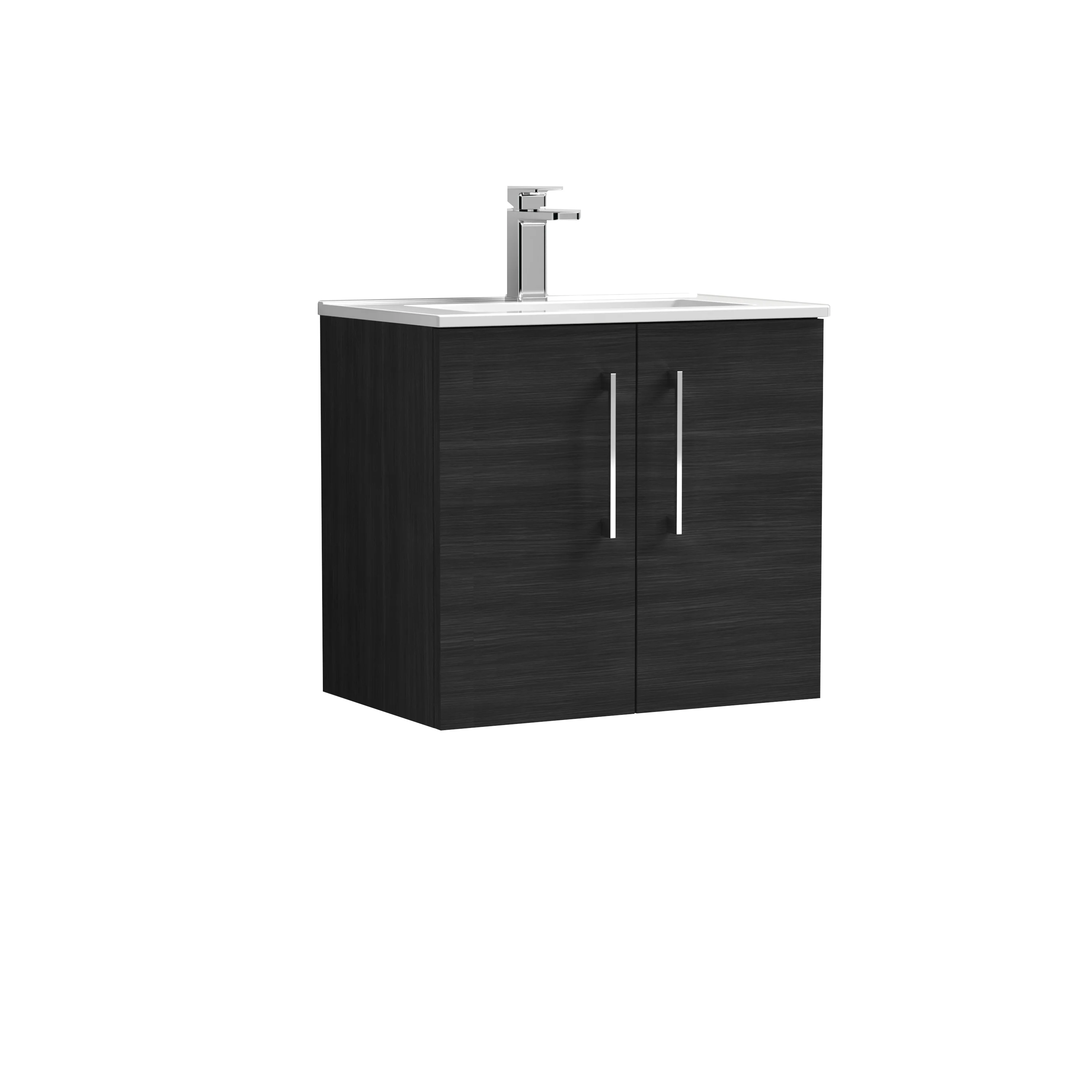 Nuie Arno 600mm Wall Hung 2-Door Vanity & Basin 2 - Charcoal Black - Image 2