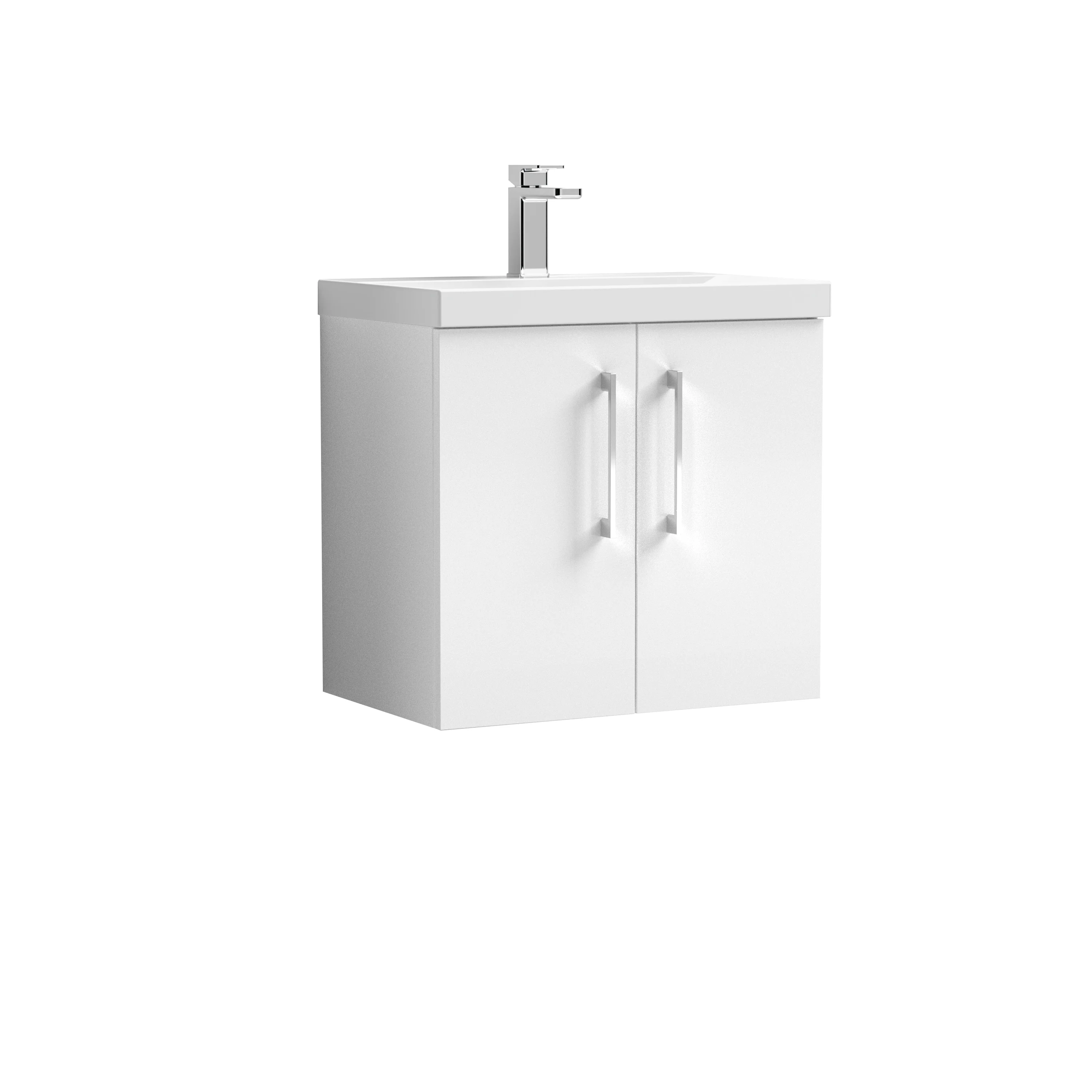 Nuie Arno 600mm Wall Hung 2-Door Vanity & Basin 3 - Gloss White - Image 2