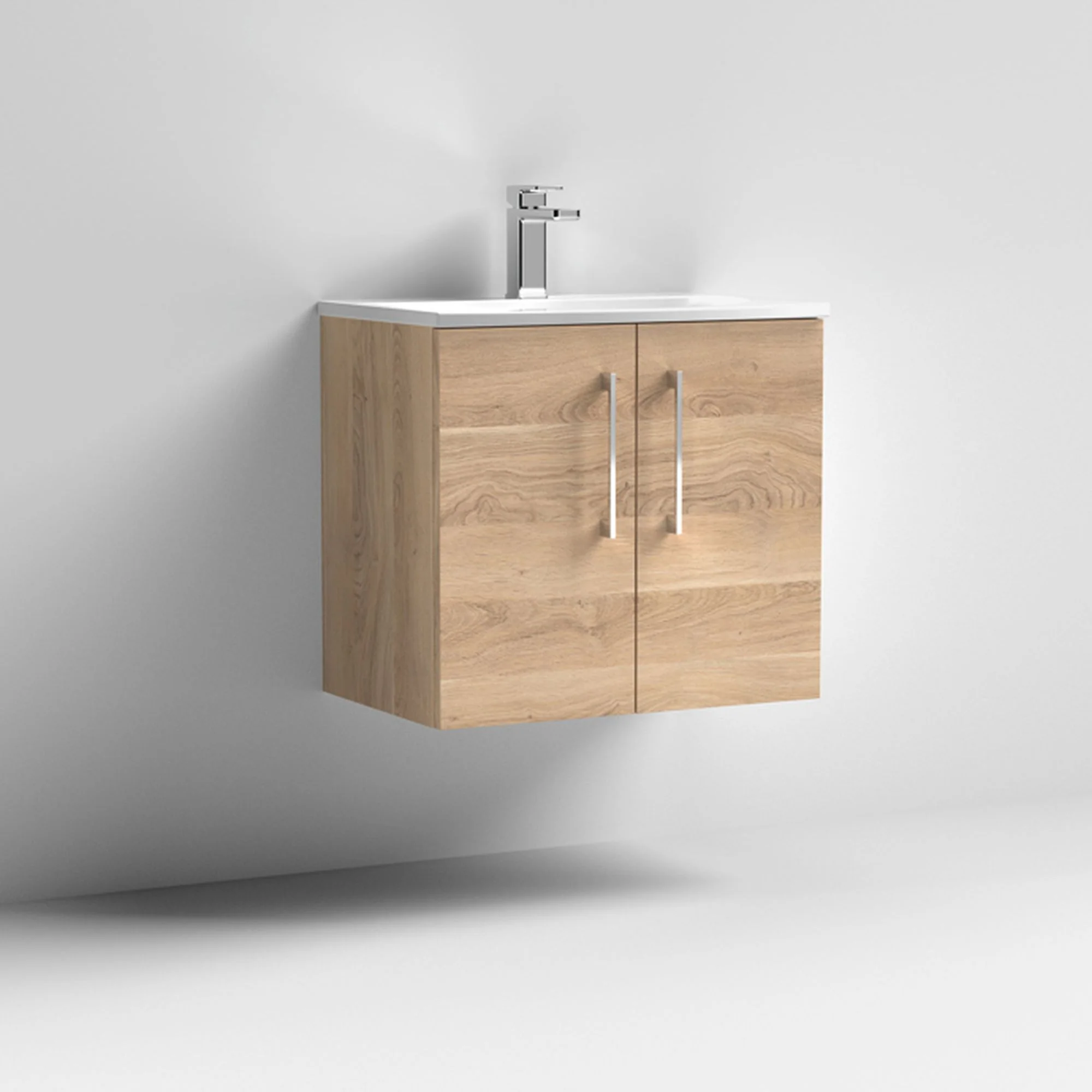 Nuie Arno 600mm Wall Hung 2-Door Vanity & Basin 4 - Bleached Oak