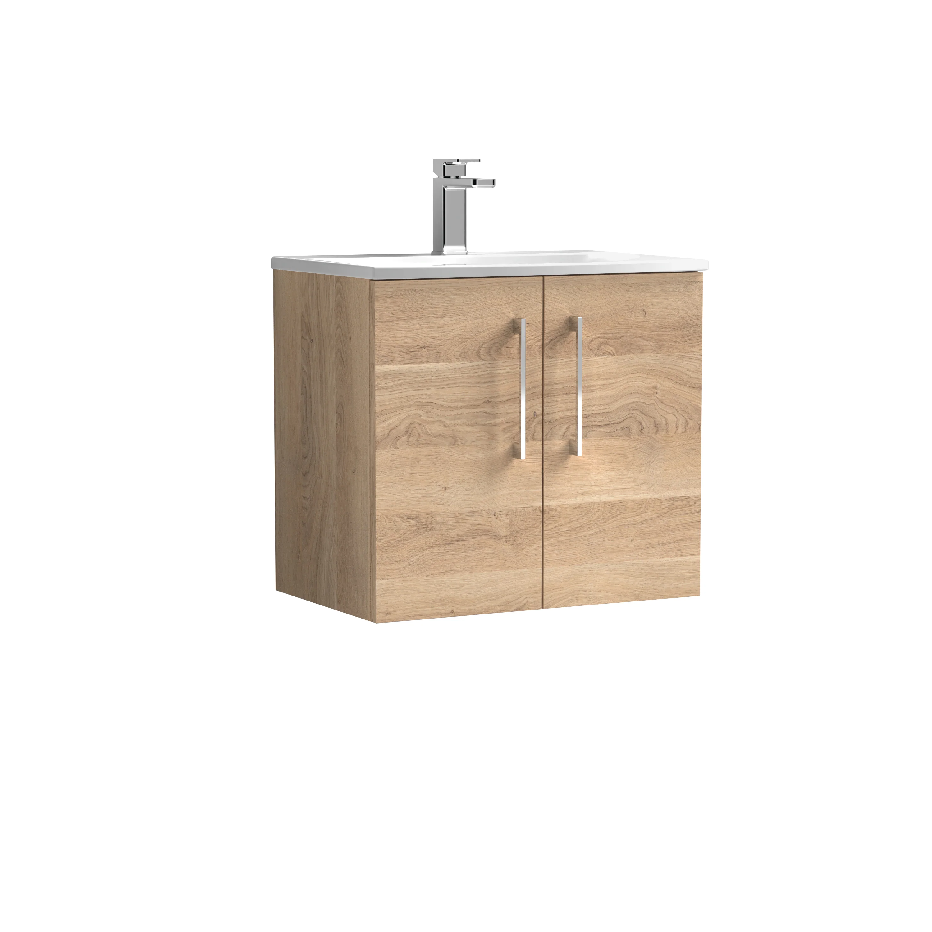 Nuie Arno 600mm Wall Hung 2-Door Vanity & Basin 4 - Bleached Oak - Image 2