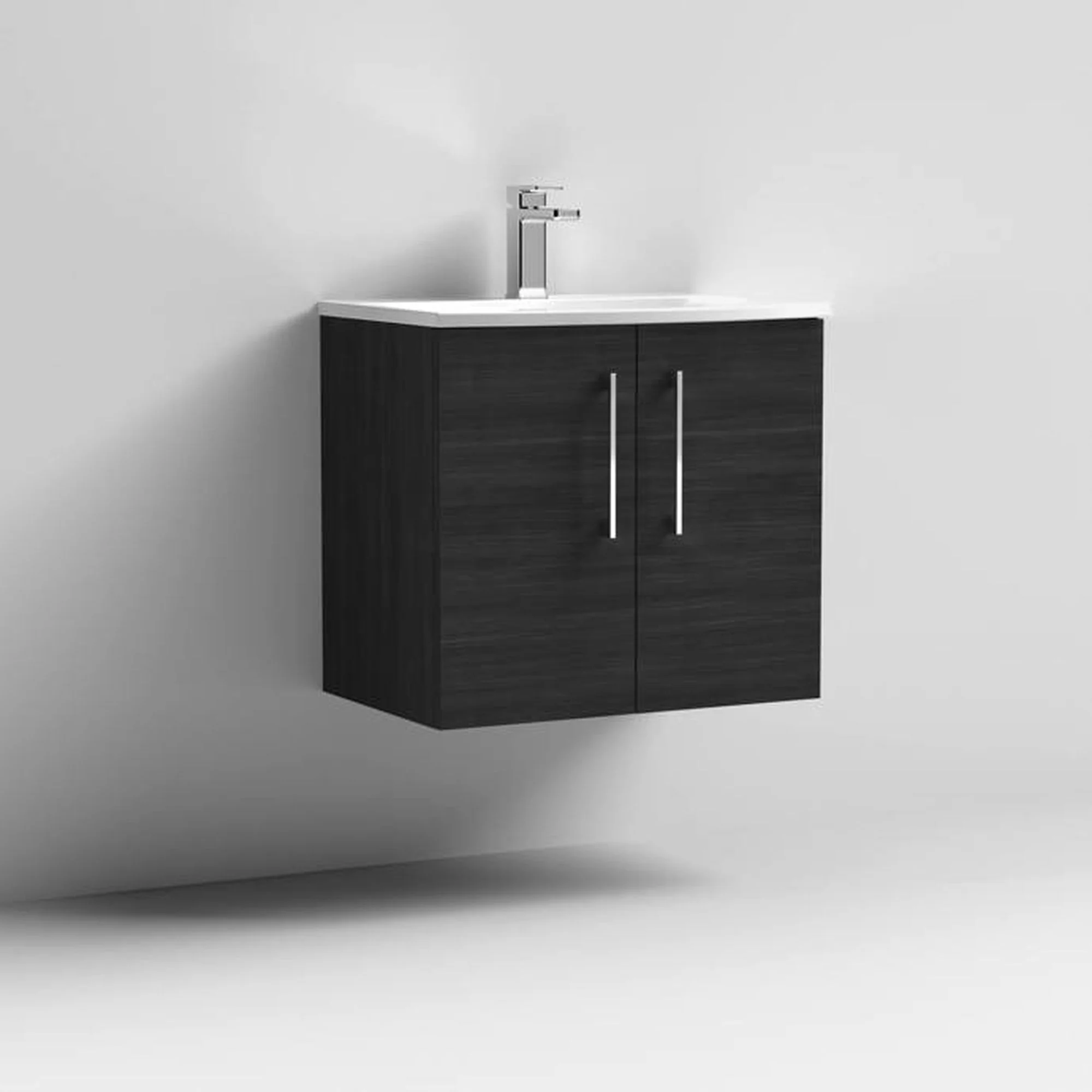 Nuie Arno 600mm Wall Hung 2-Door Vanity & Basin 4 - Charcoal Black