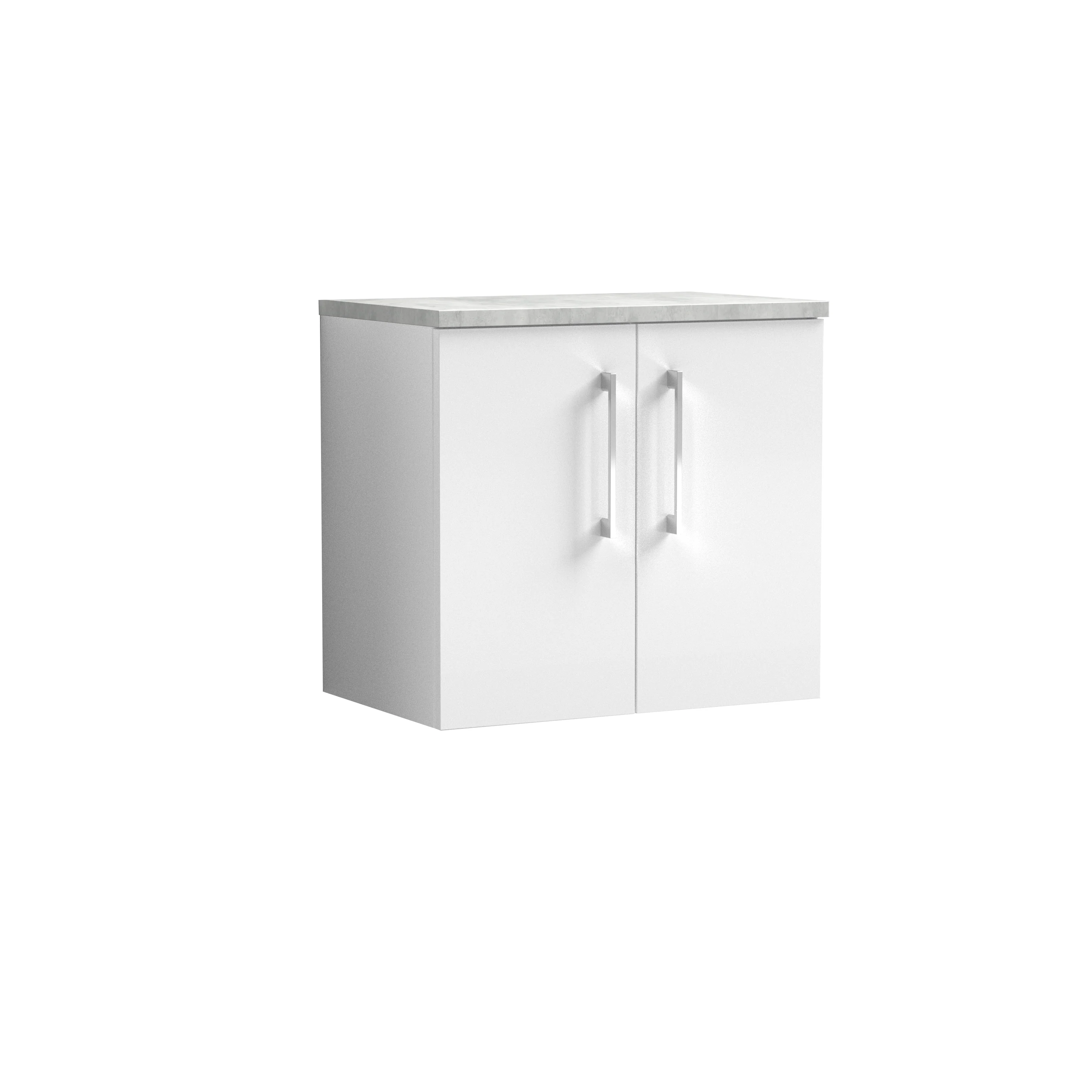 Nuie Arno 600mm Wall Hung 2-Door Vanity & Laminate Top - Gloss White