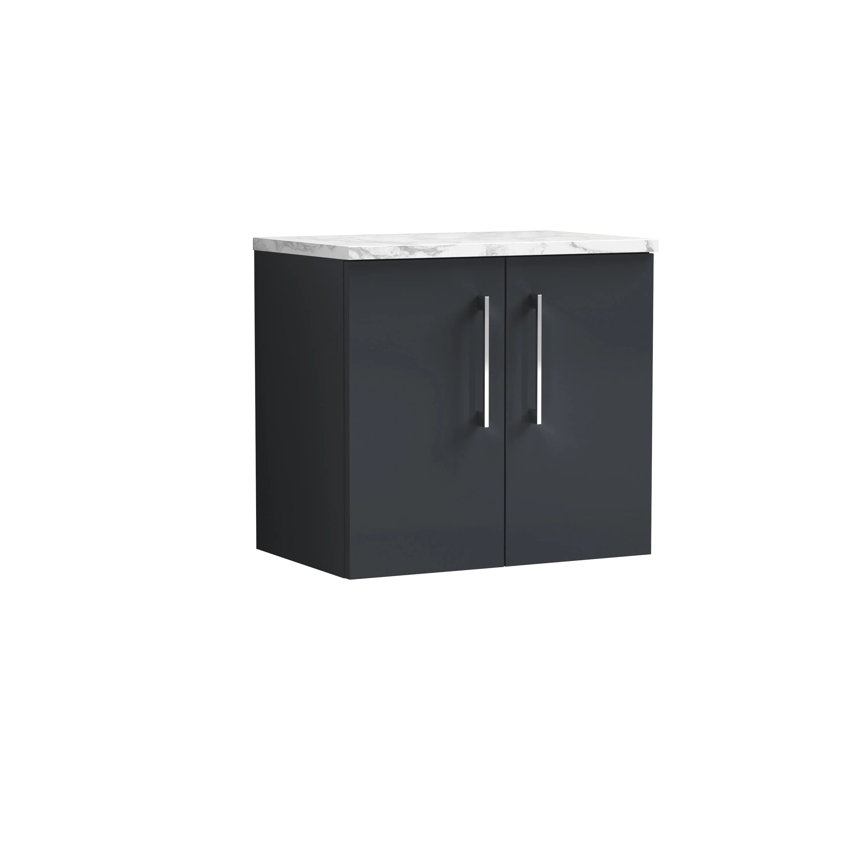 Nuie Arno 600mm Wall Hung 2-Door Vanity & Laminate Worktop - Soft Black