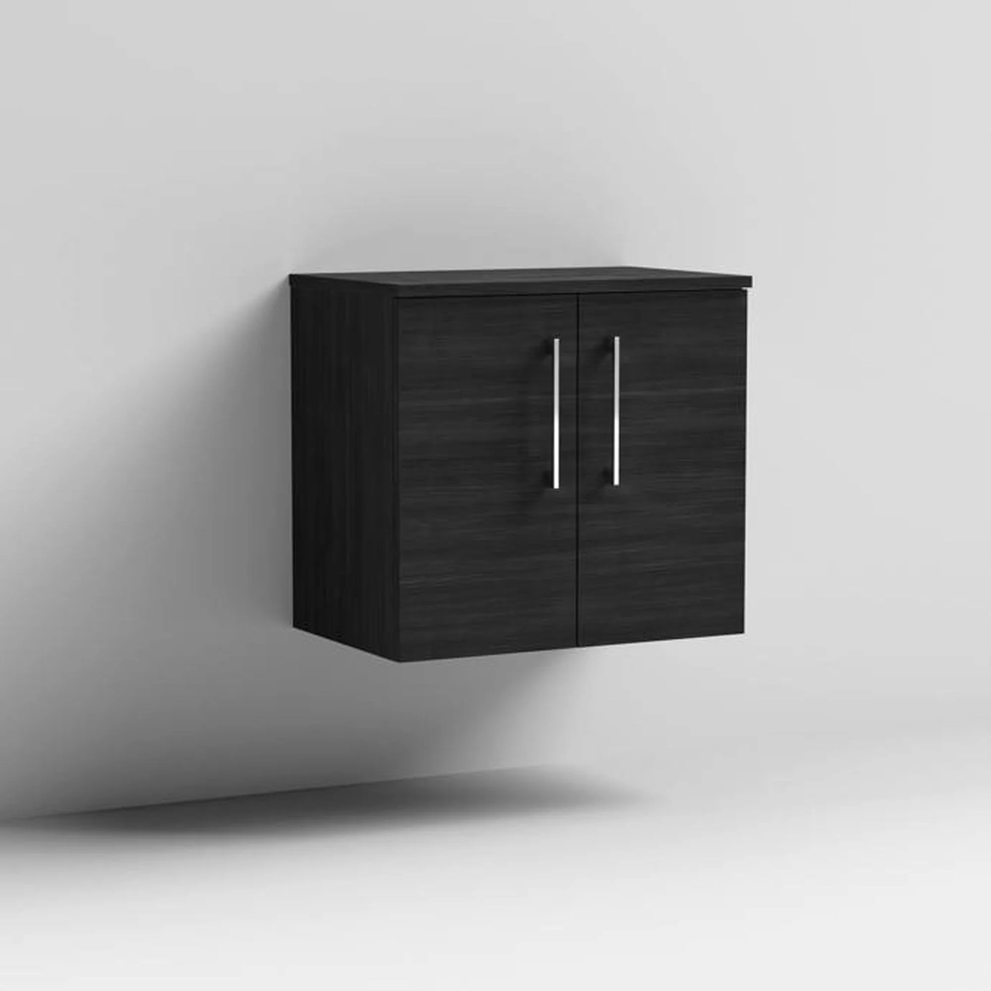 Nuie Arno 600mm Wall Hung 2-Door Vanity & Worktop - Charcoal Black