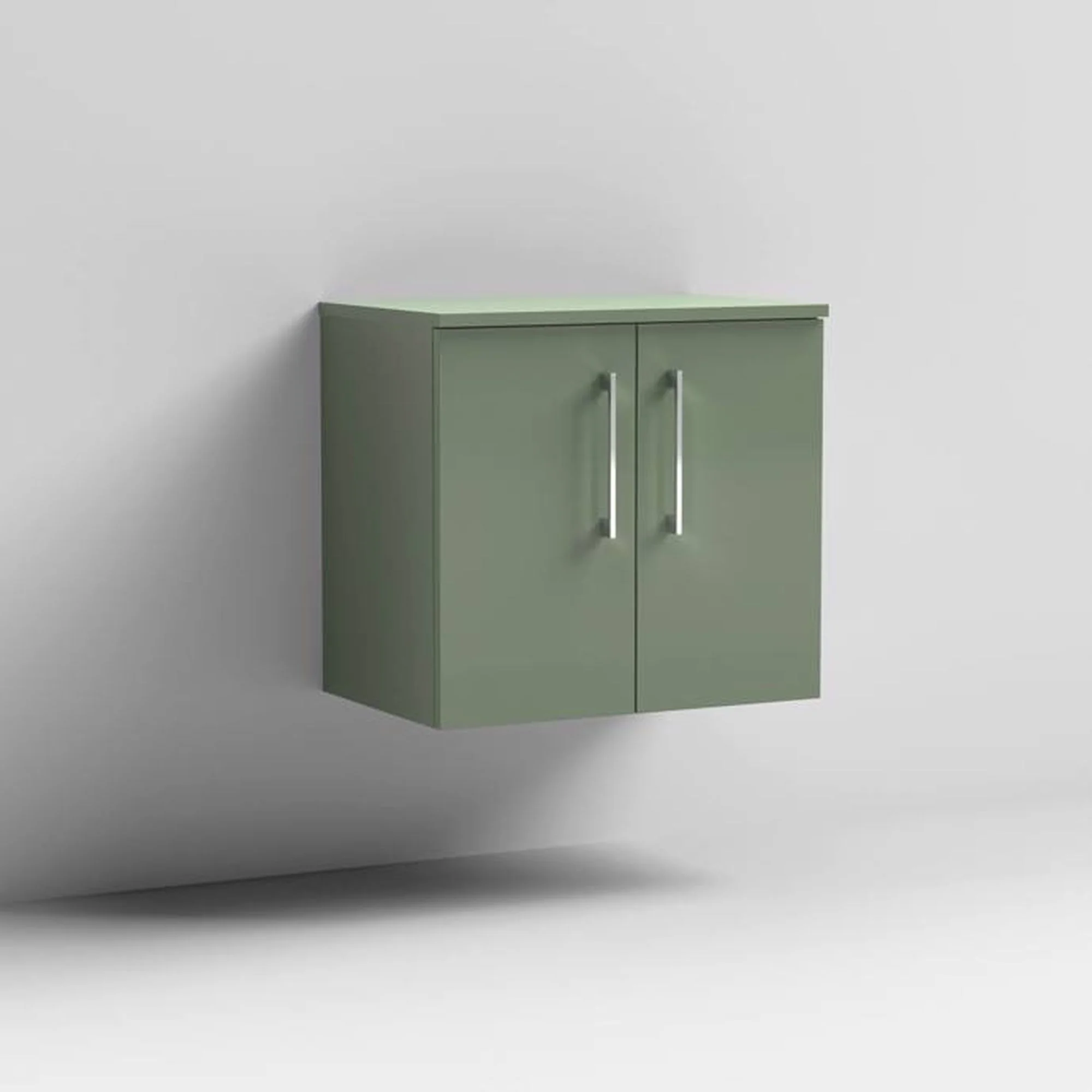 Nuie Arno 600mm Wall Hung 2-Door Vanity & Worktop - Satin Green