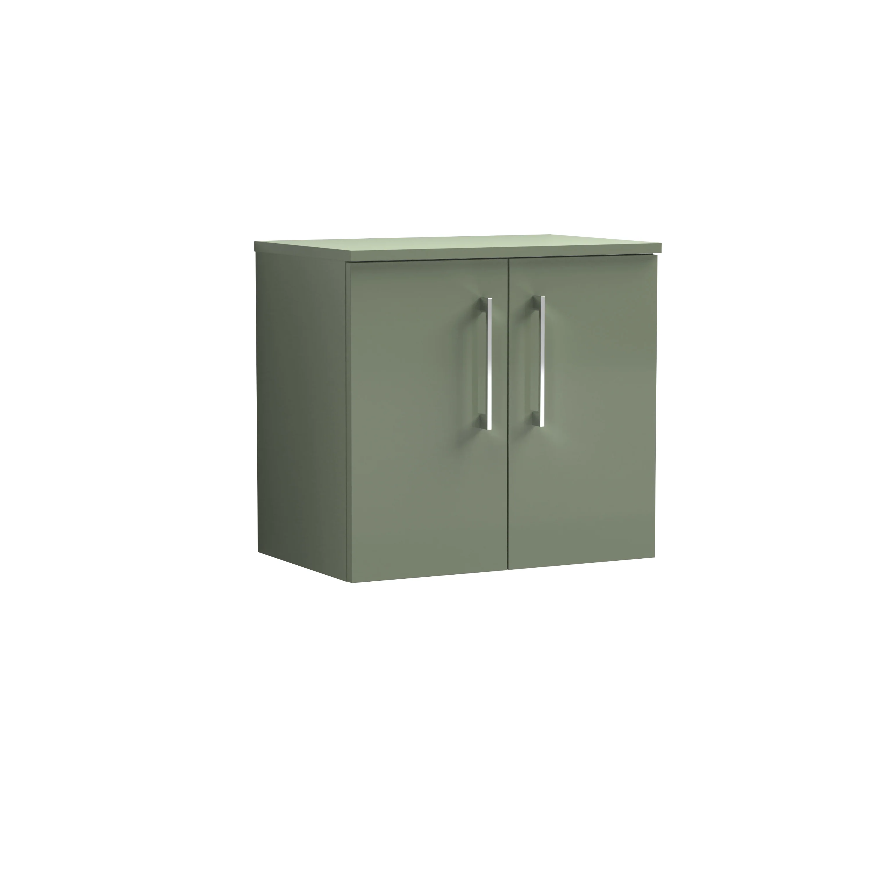 Nuie Arno 600mm Wall Hung 2-Door Vanity & Worktop - Satin Green - Image 2