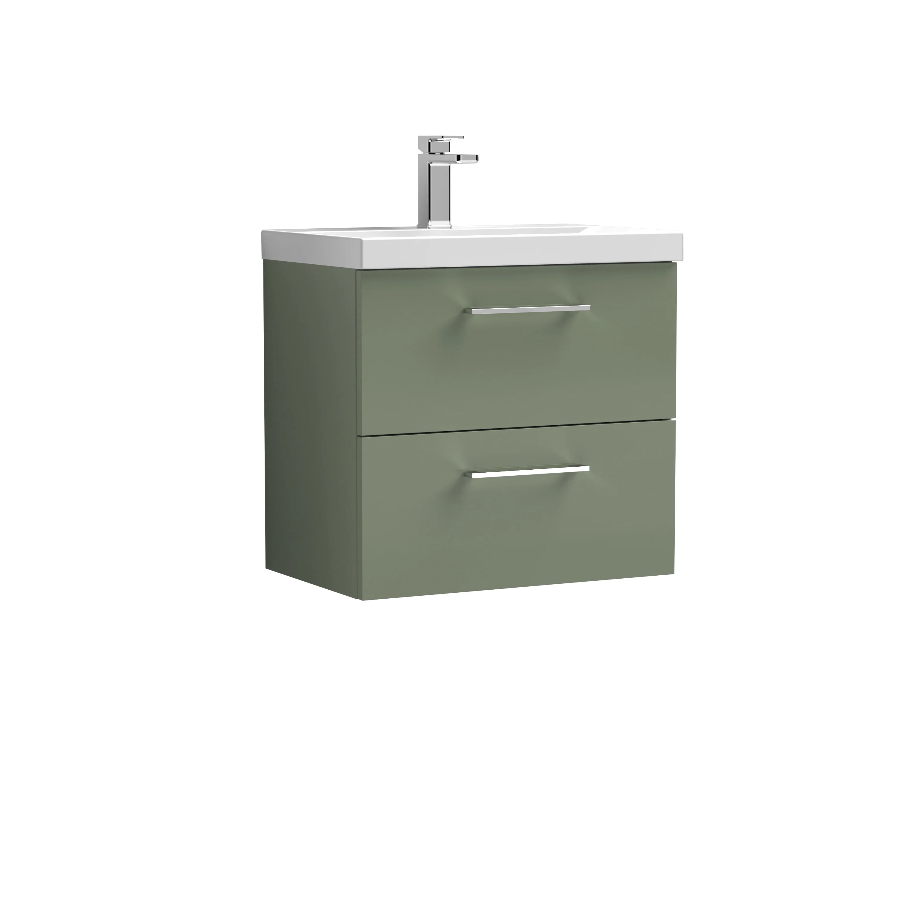 Nuie Arno 600mm Wall Hung 2-Drawer Vanity & Basin 1 - Satin Green