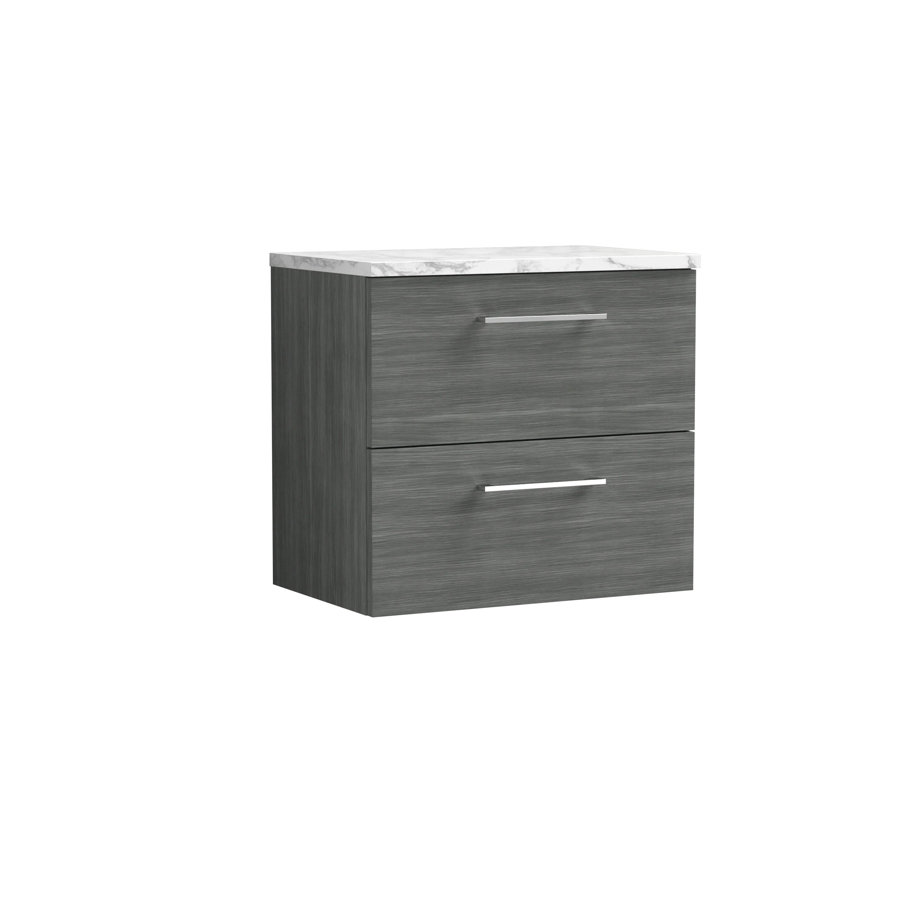 Nuie Arno 600mm Wall Hung 2-Drawer Vanity & Laminate Worktop - Anthracite Woodgrain