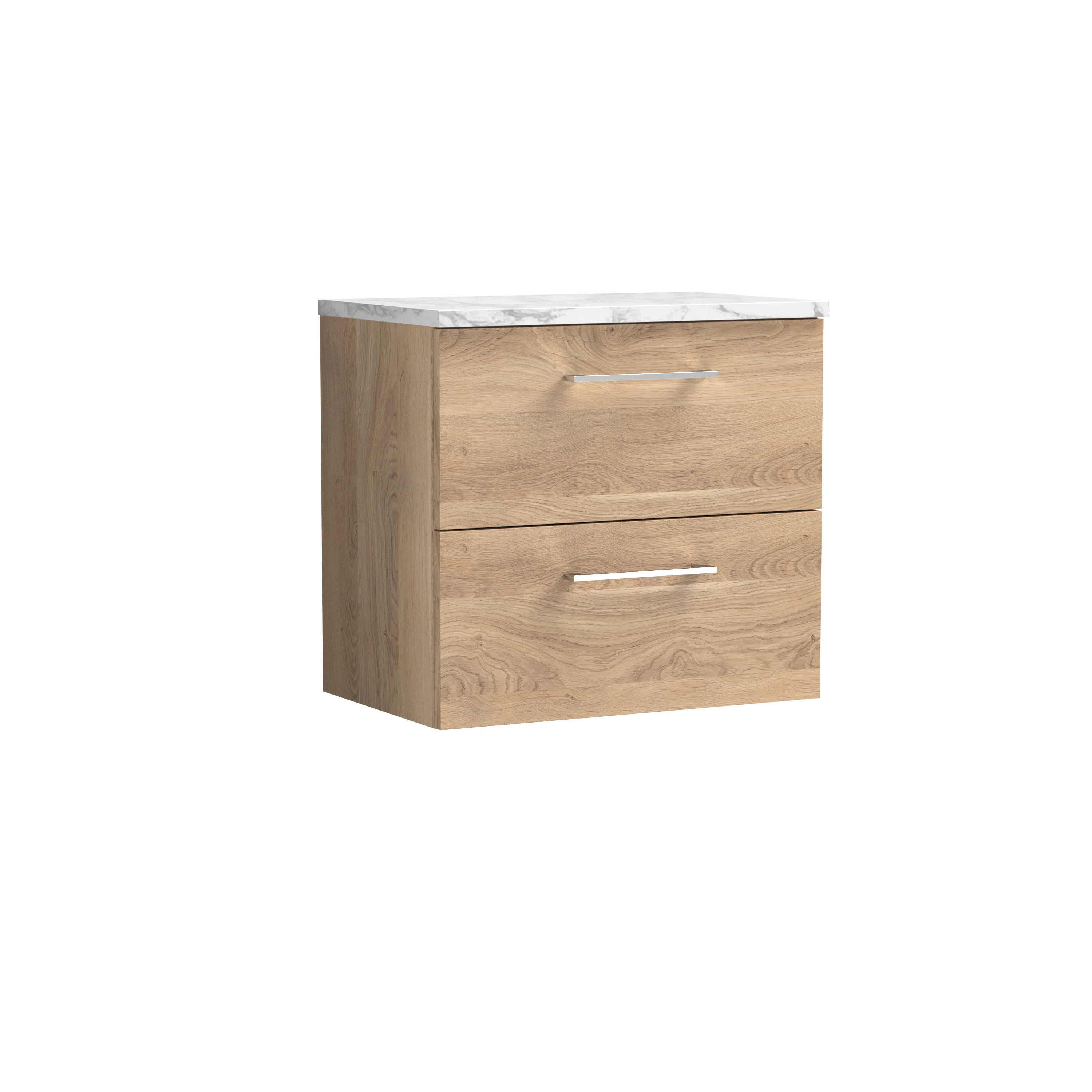 Nuie Arno 600mm Wall Hung 2-Drawer Vanity & Laminate Worktop - Bleached Oak